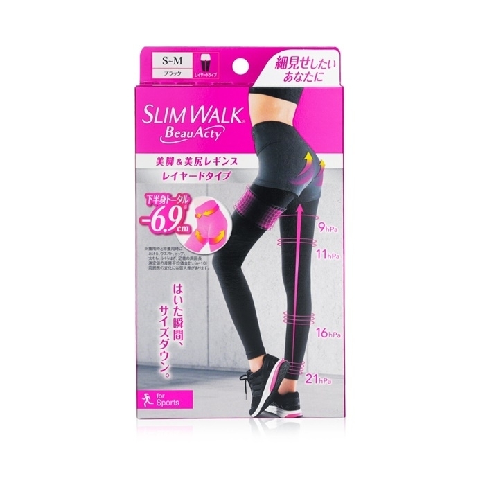 SlimWalk Compression Leggings For Sports (Sweat-Absorbent Quick-Drying) - # Black (Size: S-M) 1pair