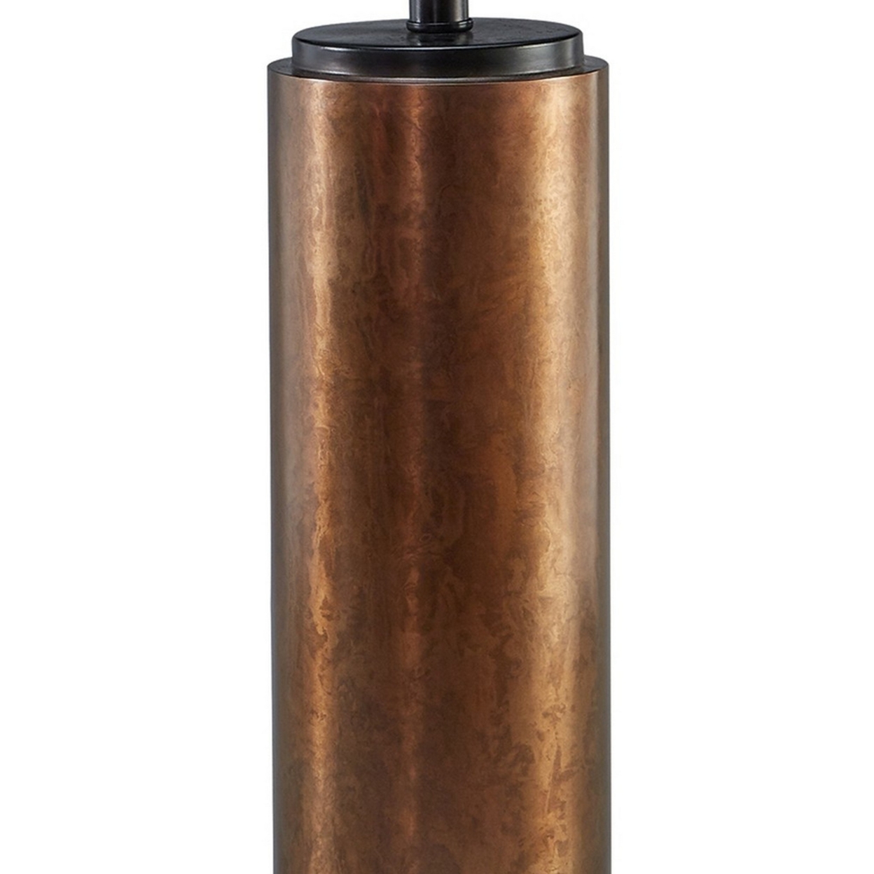 30 Inch Modern Table Lamp, Cylindrical Brass Metal Base, Black Drum Shade- Saltoro Sherpi