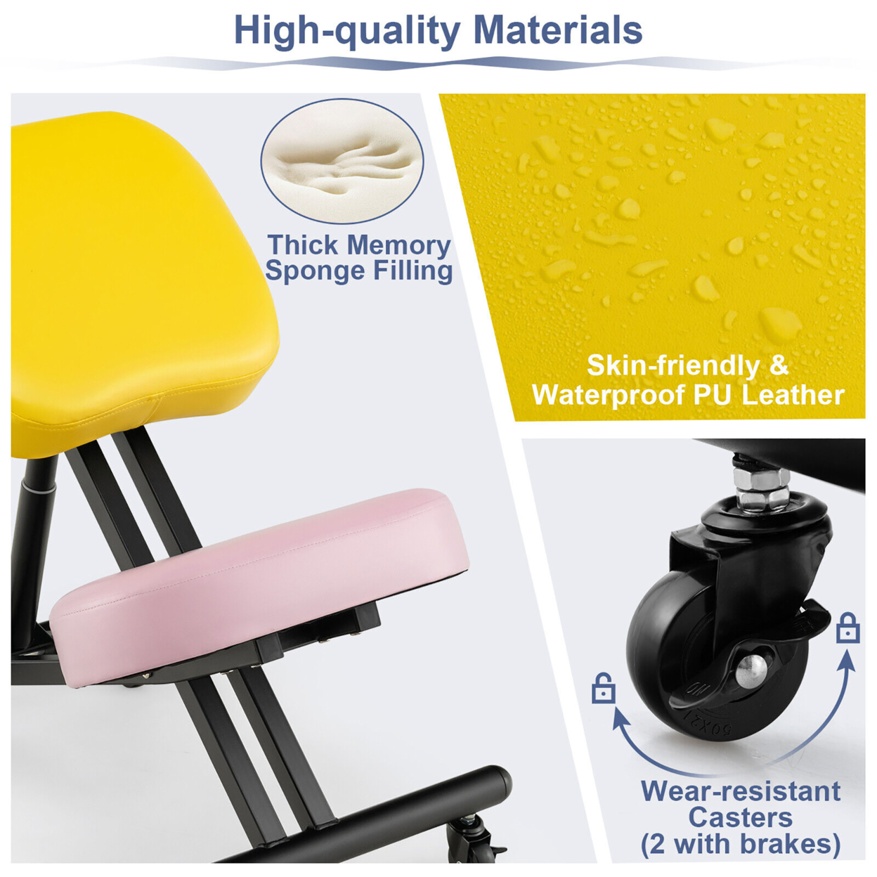 Mobile Ergonomic Kneeling Chair Adjustable Stool Memory Foam Angled Seat - Black