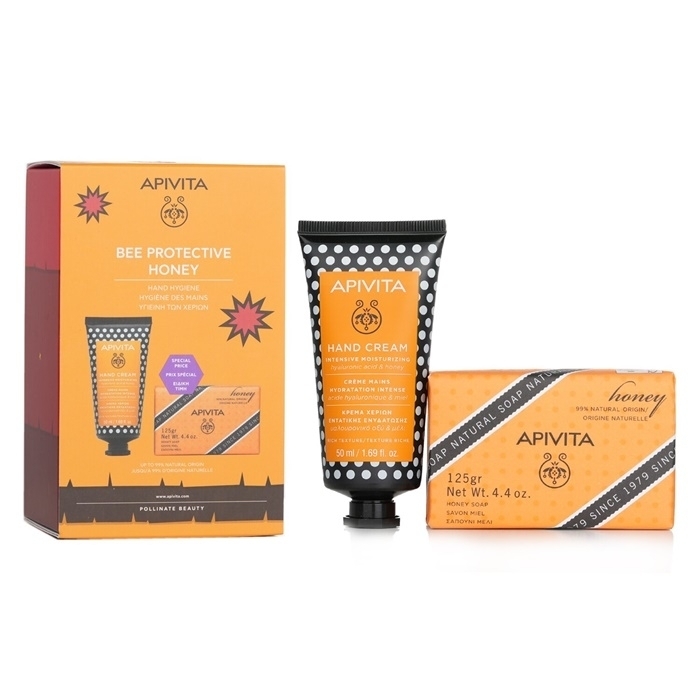Apivita Bee Protective Honey Set: Hand Cream Hyaluronic Acid & Honey 50ml+ Natural Soap Honey 125g 2pcs