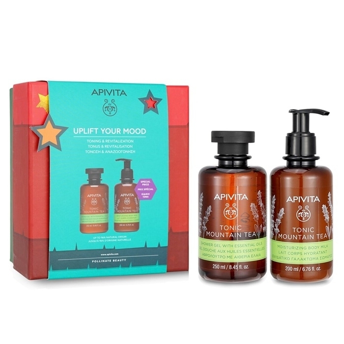 Apivita Uplift Your Mood Toning & Revitalization Set: Tonic Mountain Tea Shower Gel 250ml+ Tonic Mountain Tea Body Milk 2pcs