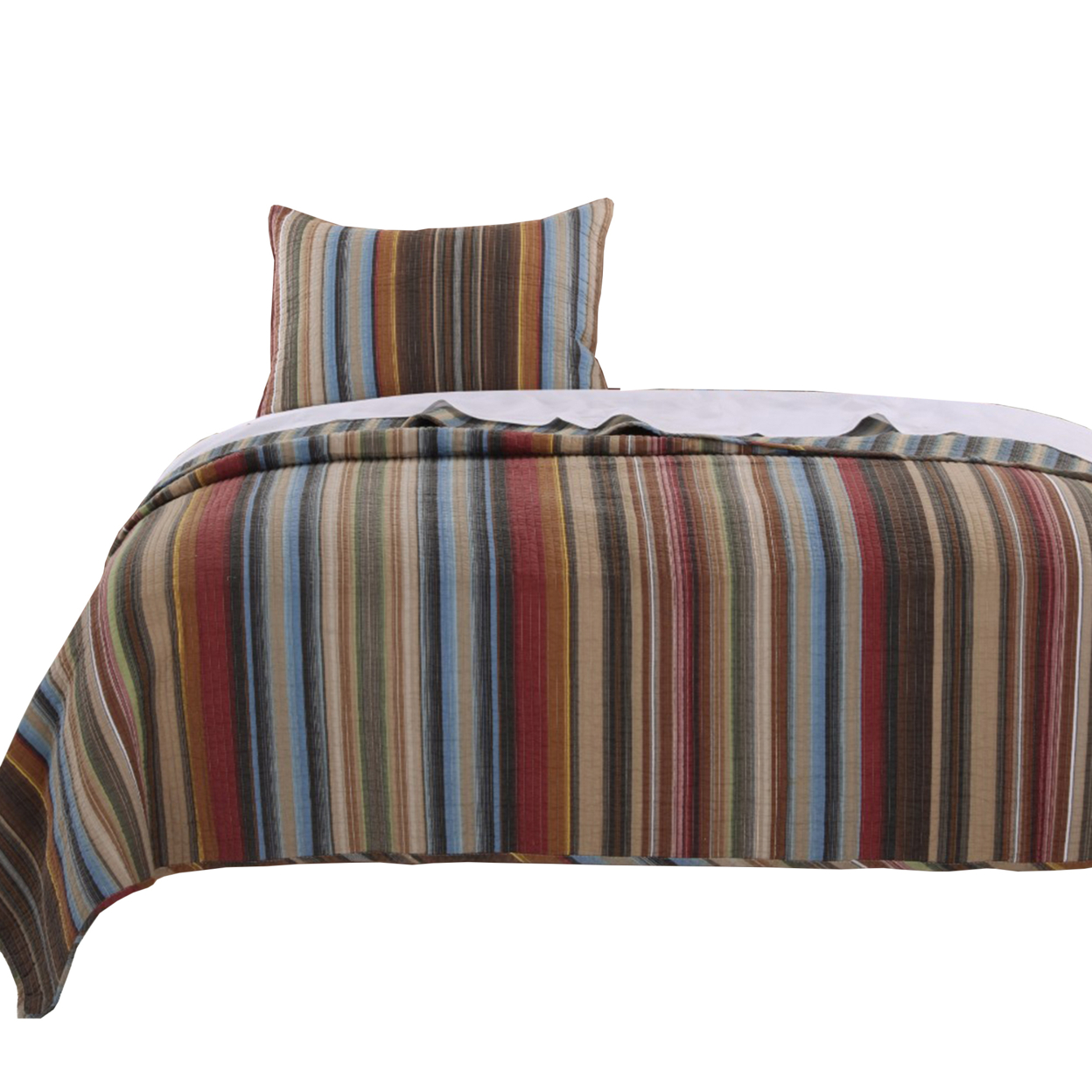 Phoenix Fabric 2 Piece Twin Size Quilt Set With Striped Prints, Multicolor- Saltoro Sherpi