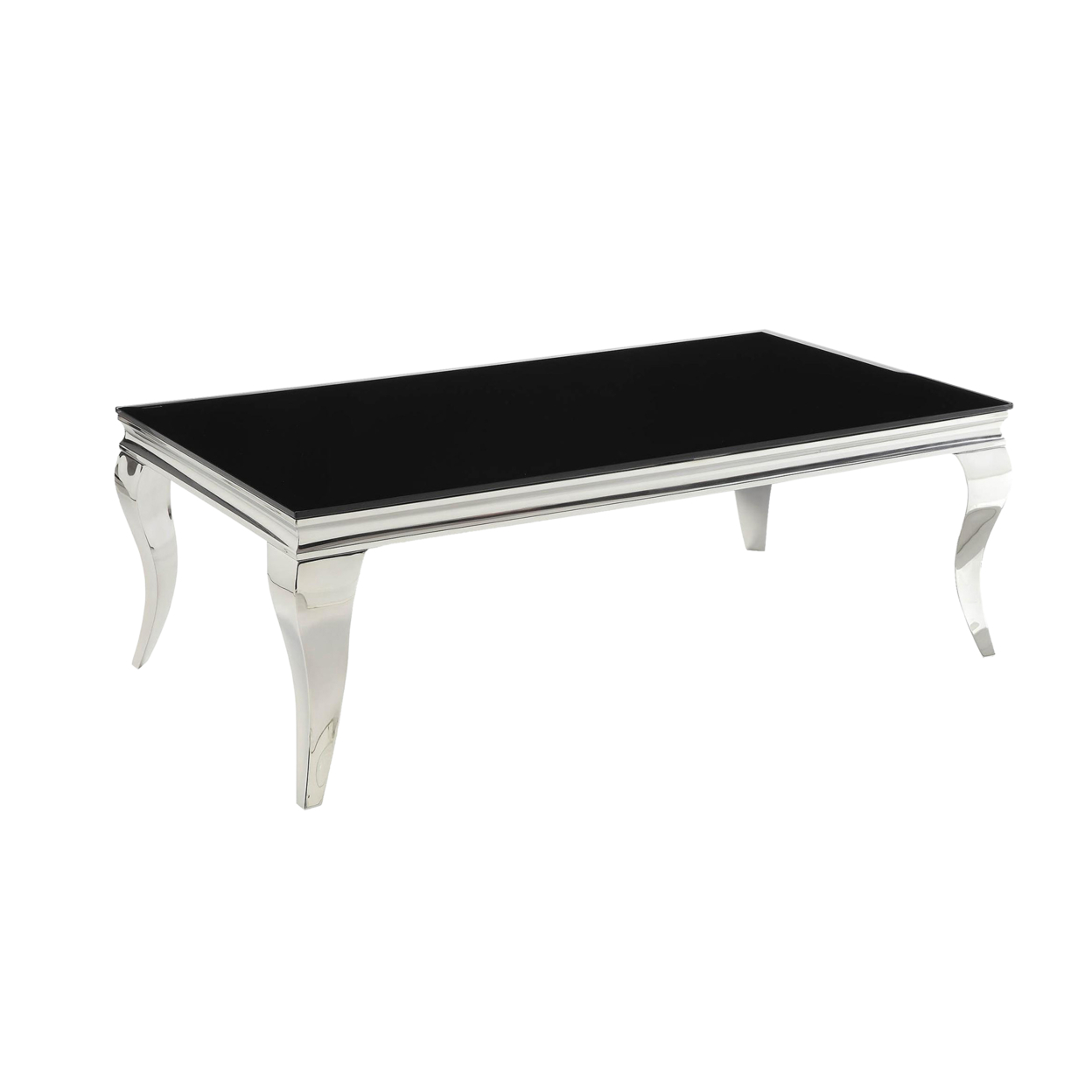 Modern Metal Frame Coffee Table With Beveled Glass Top, Black And Silver- Saltoro Sherpi