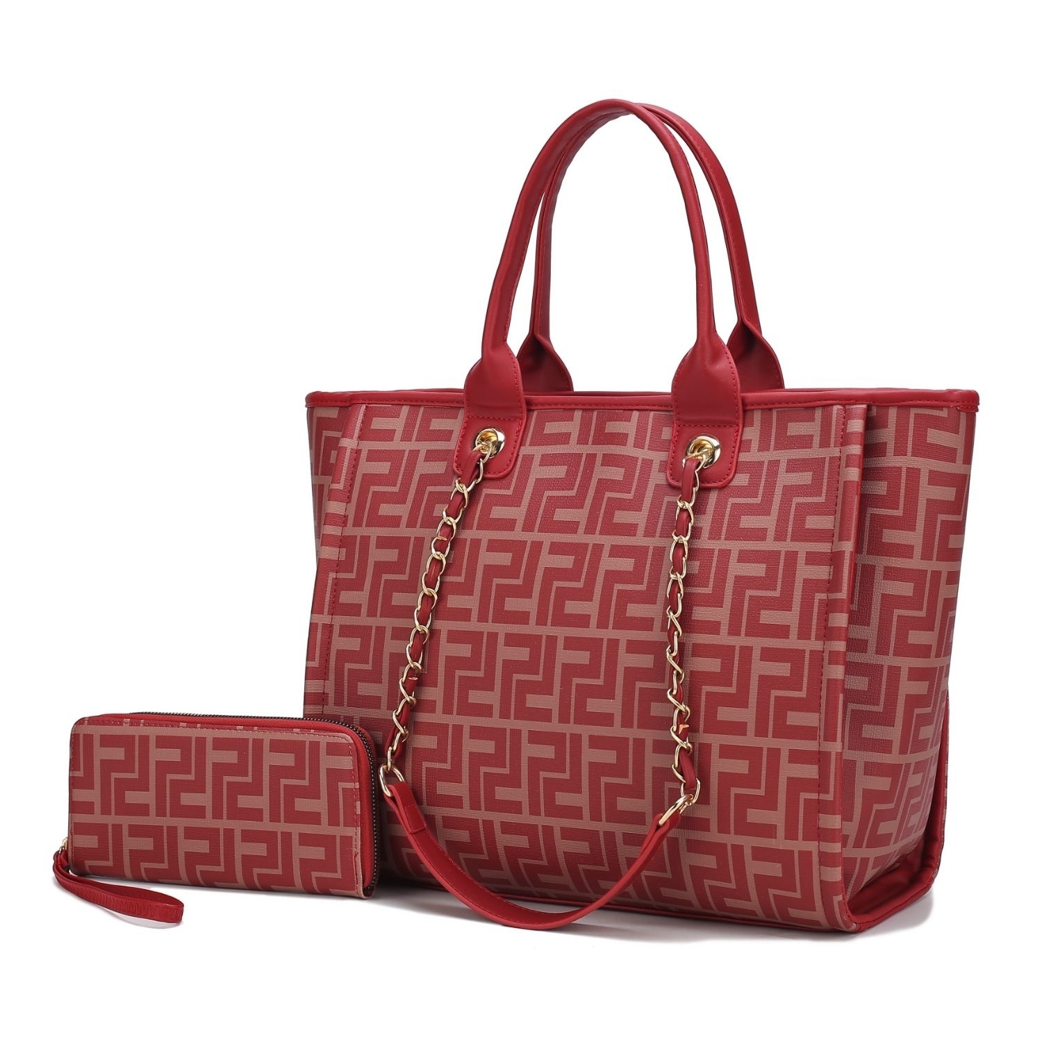 MKF Collection Marlene Vegan Leather Women's Tote Bag By Mia K With Wallet- 2 Pieces - Burgundy