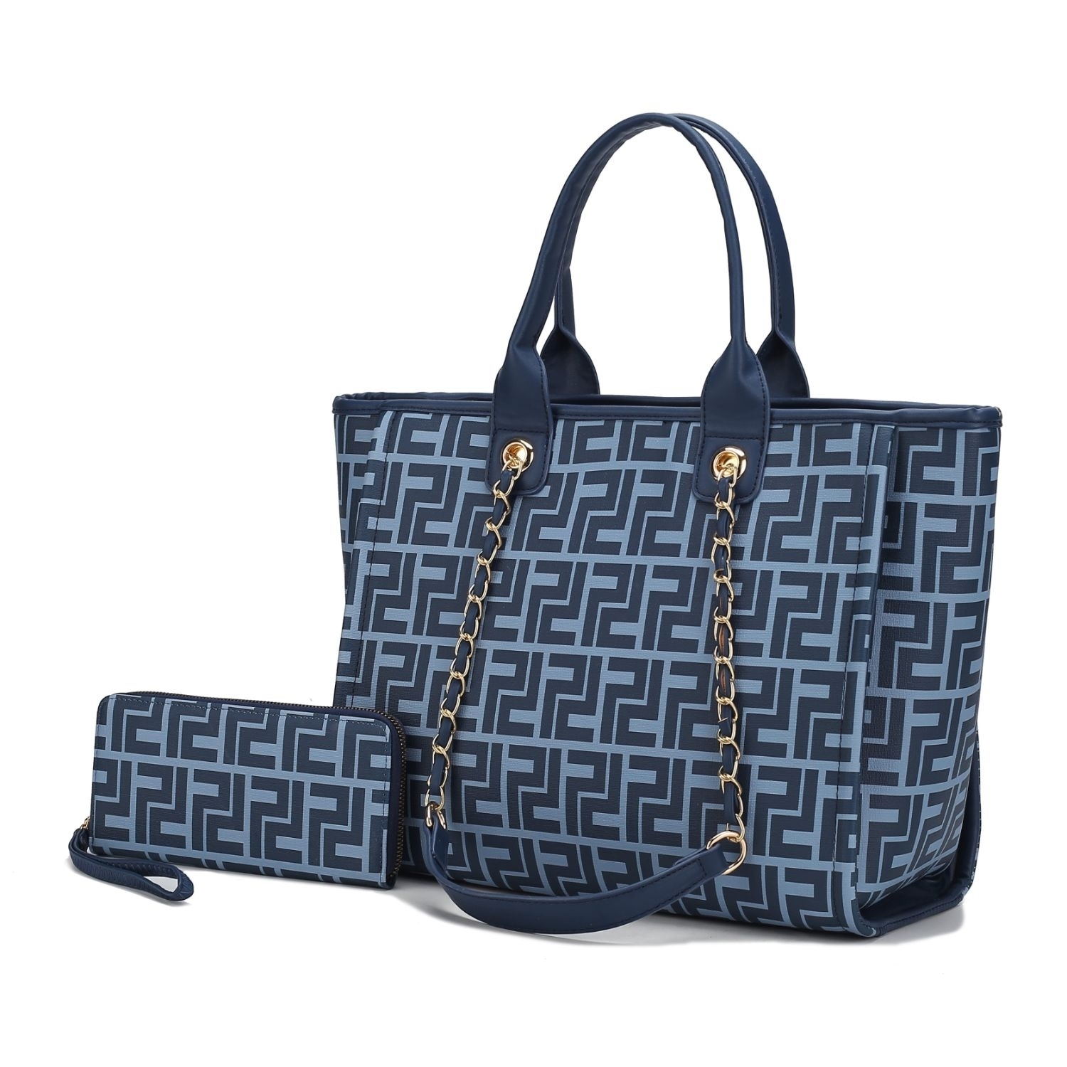 MKF Collection Marlene Vegan Leather Women's Tote Bag By Mia K With Wallet- 2 Pieces - Navy