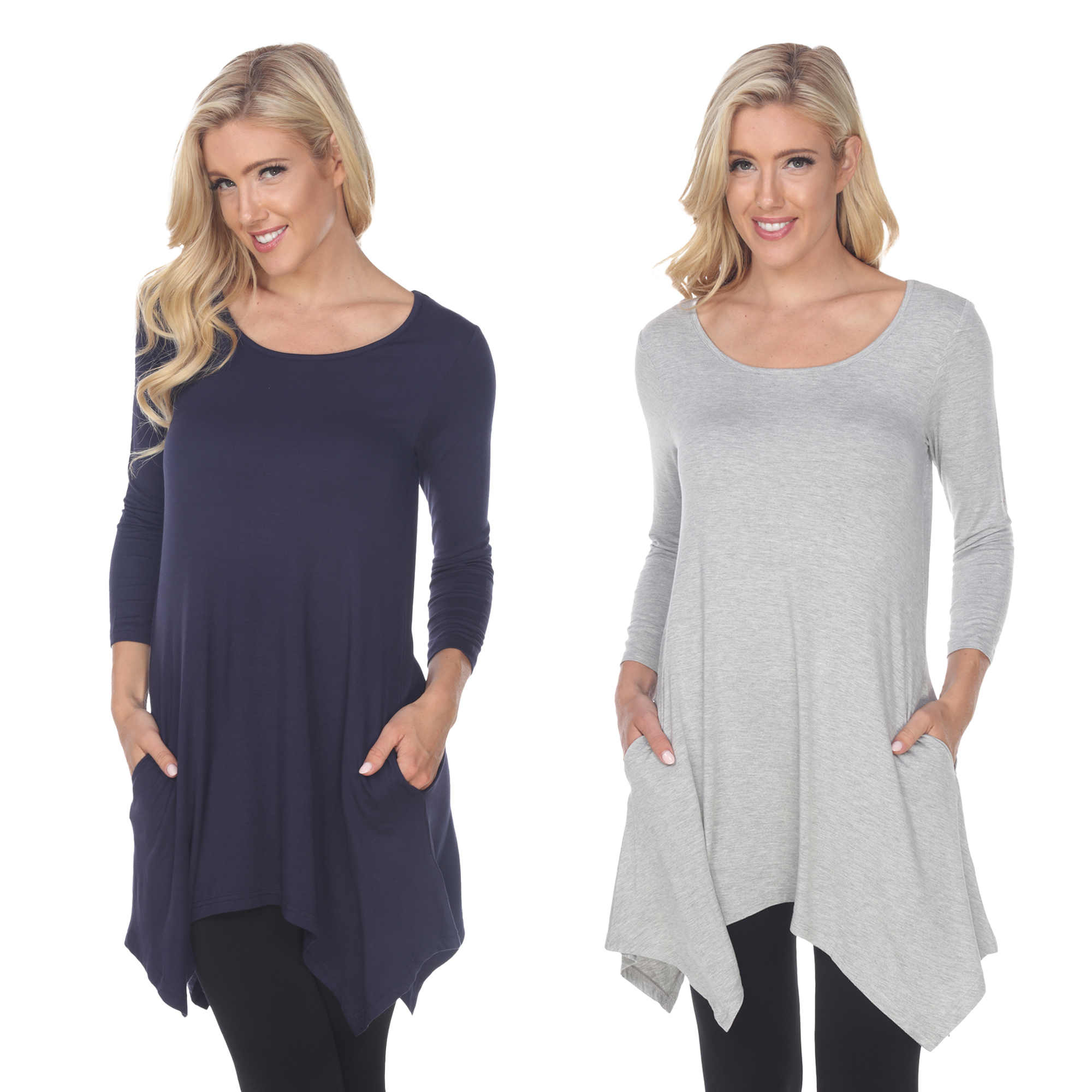 White Mark Women's Pack Of 2 Navy Tunic Top - Navy, Heather Grey, X-Large