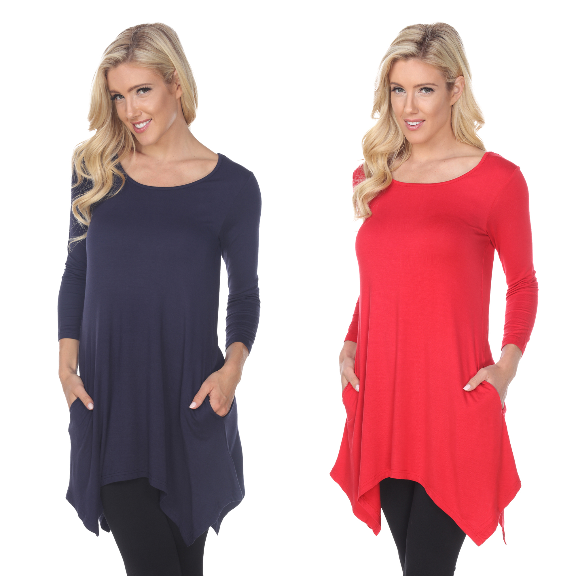 White Mark Women's Pack Of 2 Navy Tunic Top - Navy, Red, X-Large