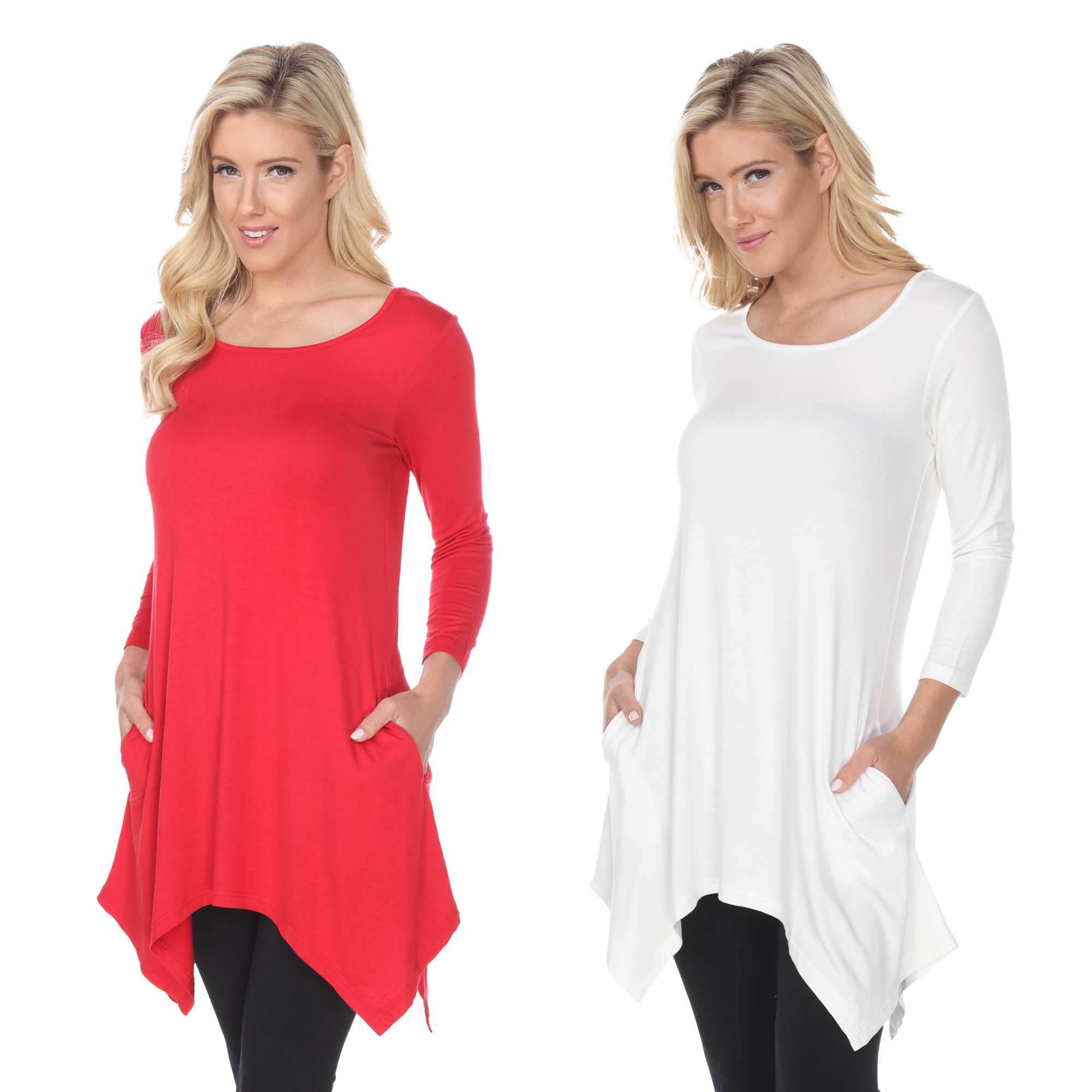 White Mark Women's Pack Of 2 White Tunic Top - White, Red, X-Large