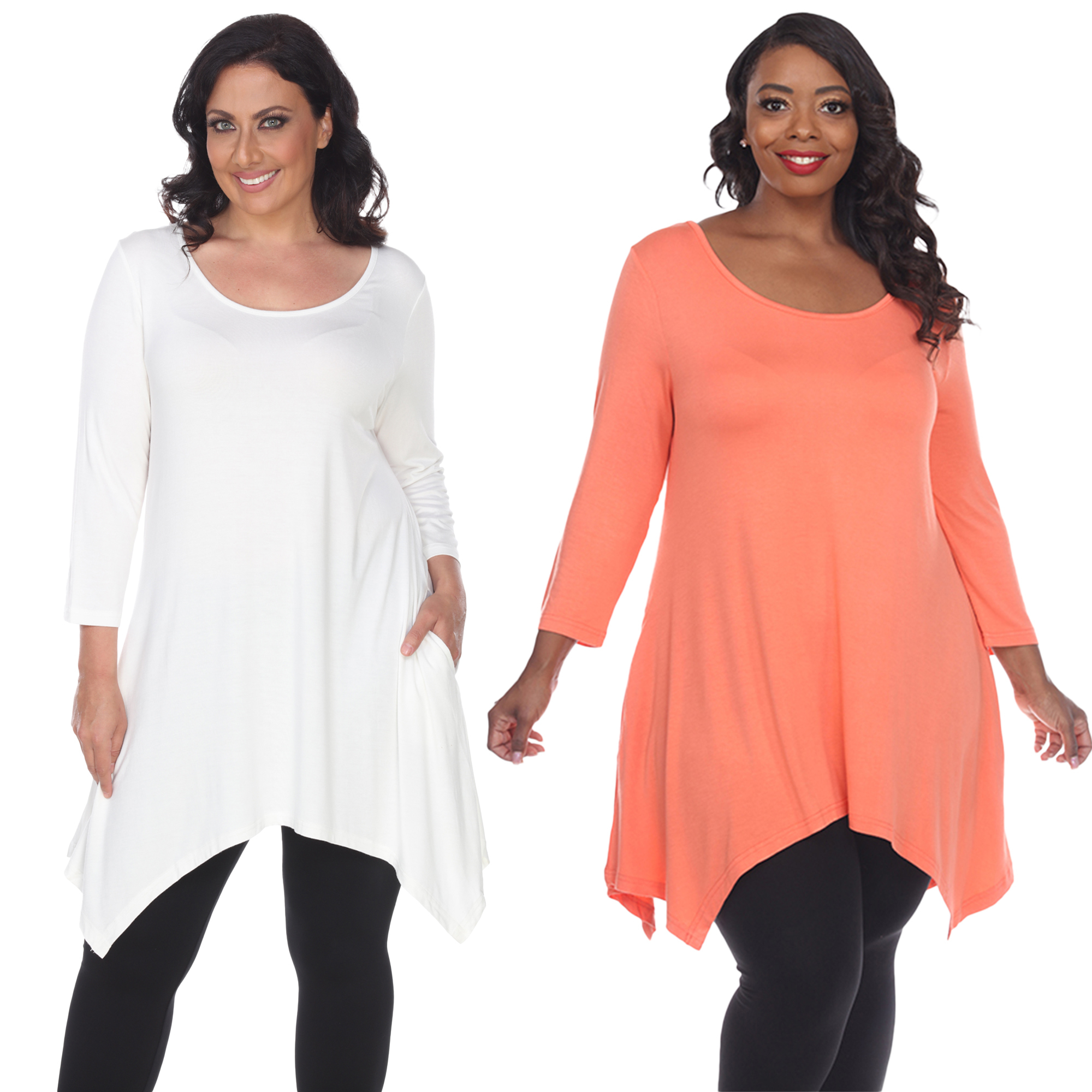 White Mark Women's Pack Of 2 White Tunic Top - White, Coral, 3X