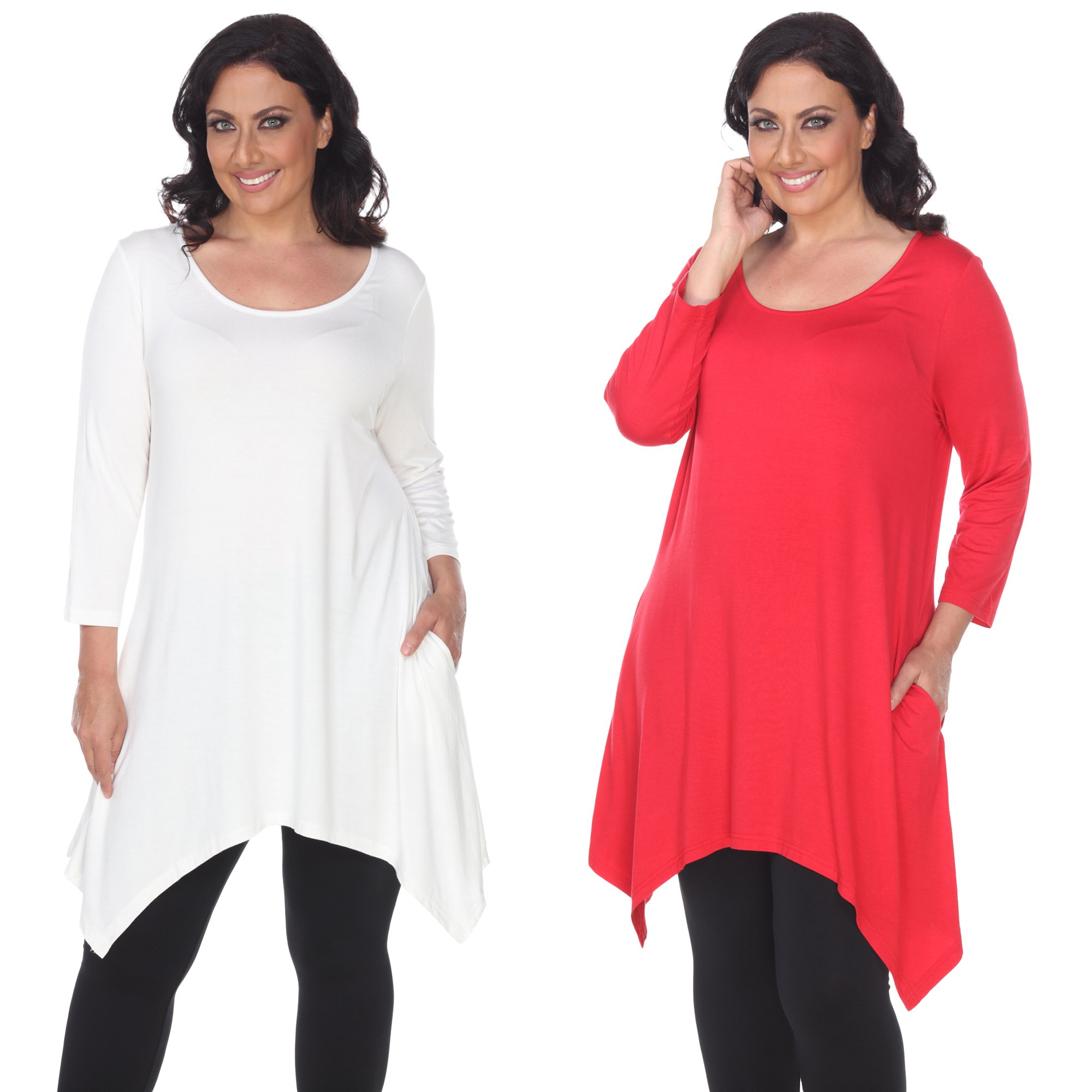 White Mark Women's Pack Of 2 White Tunic Top - White, Coral, Large