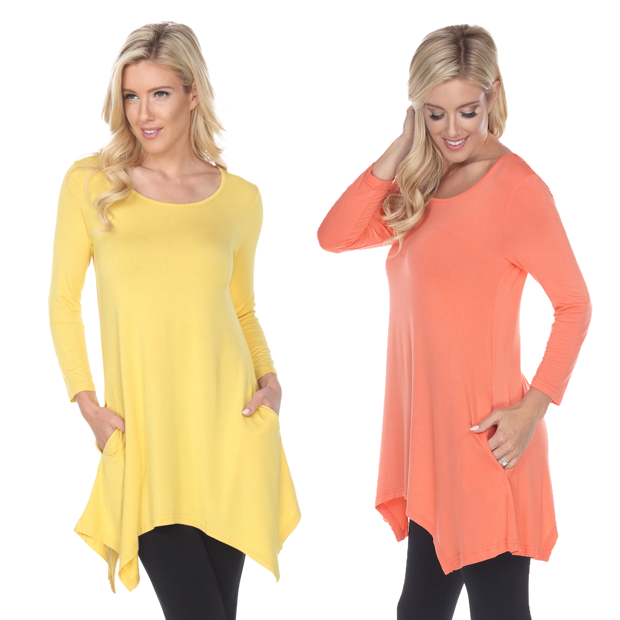 White Mark Women's Pack Of 2 Yellow Tunic Top - Yellow, Coral, Small