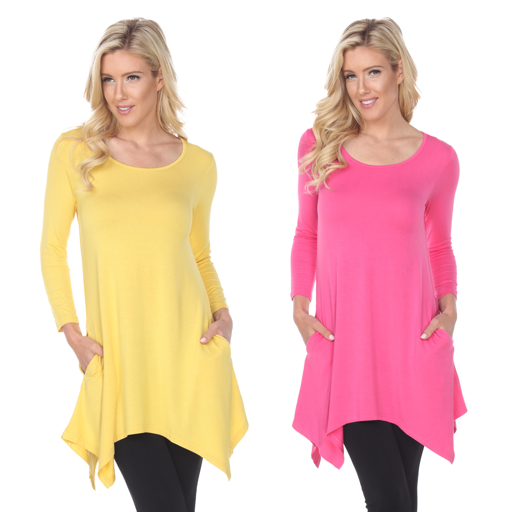 White Mark Women's Pack Of 2 Yellow Tunic Top - Yellow, Coral, Large