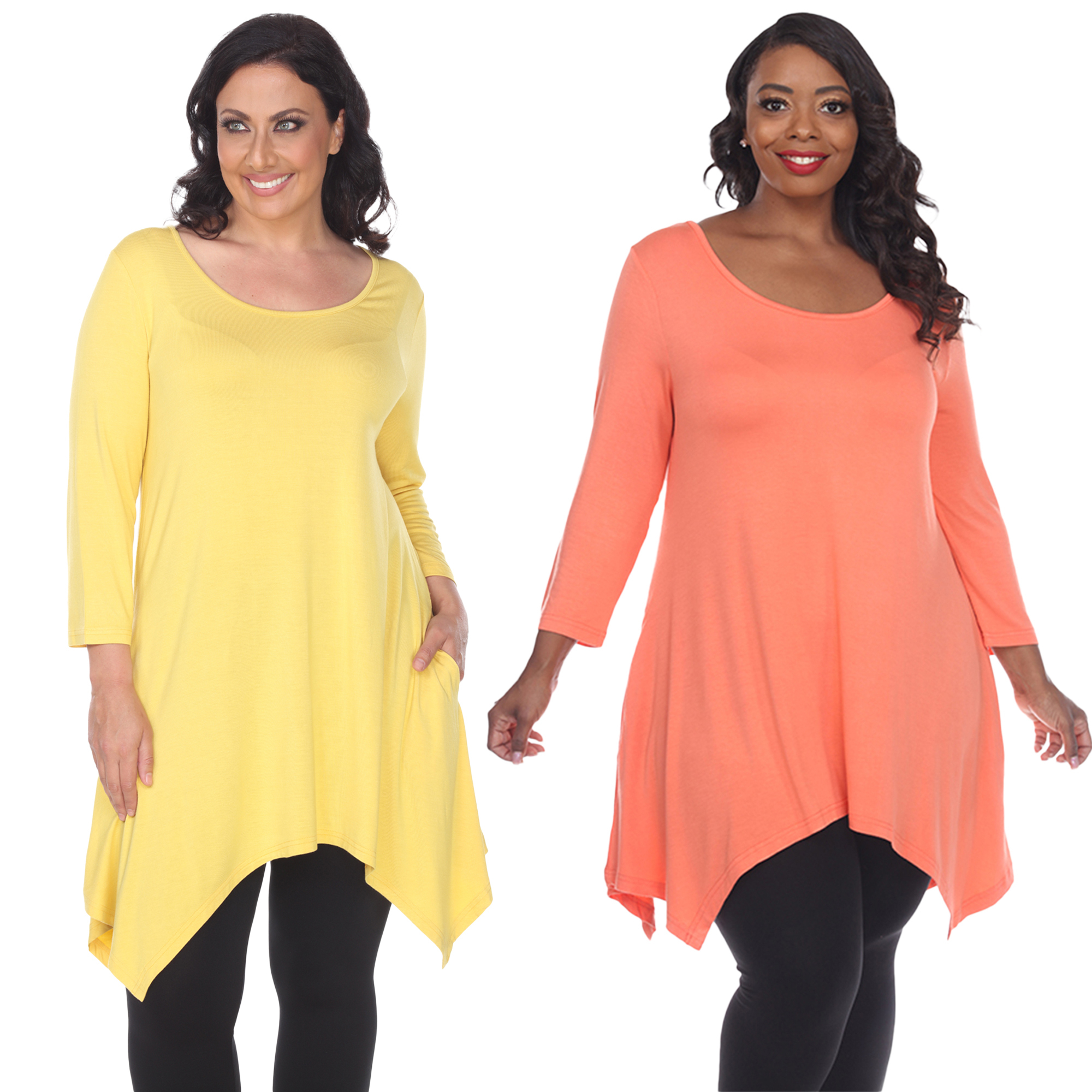 White Mark Women's Pack Of 2 Yellow Tunic Top - Yellow, Coral, 1X