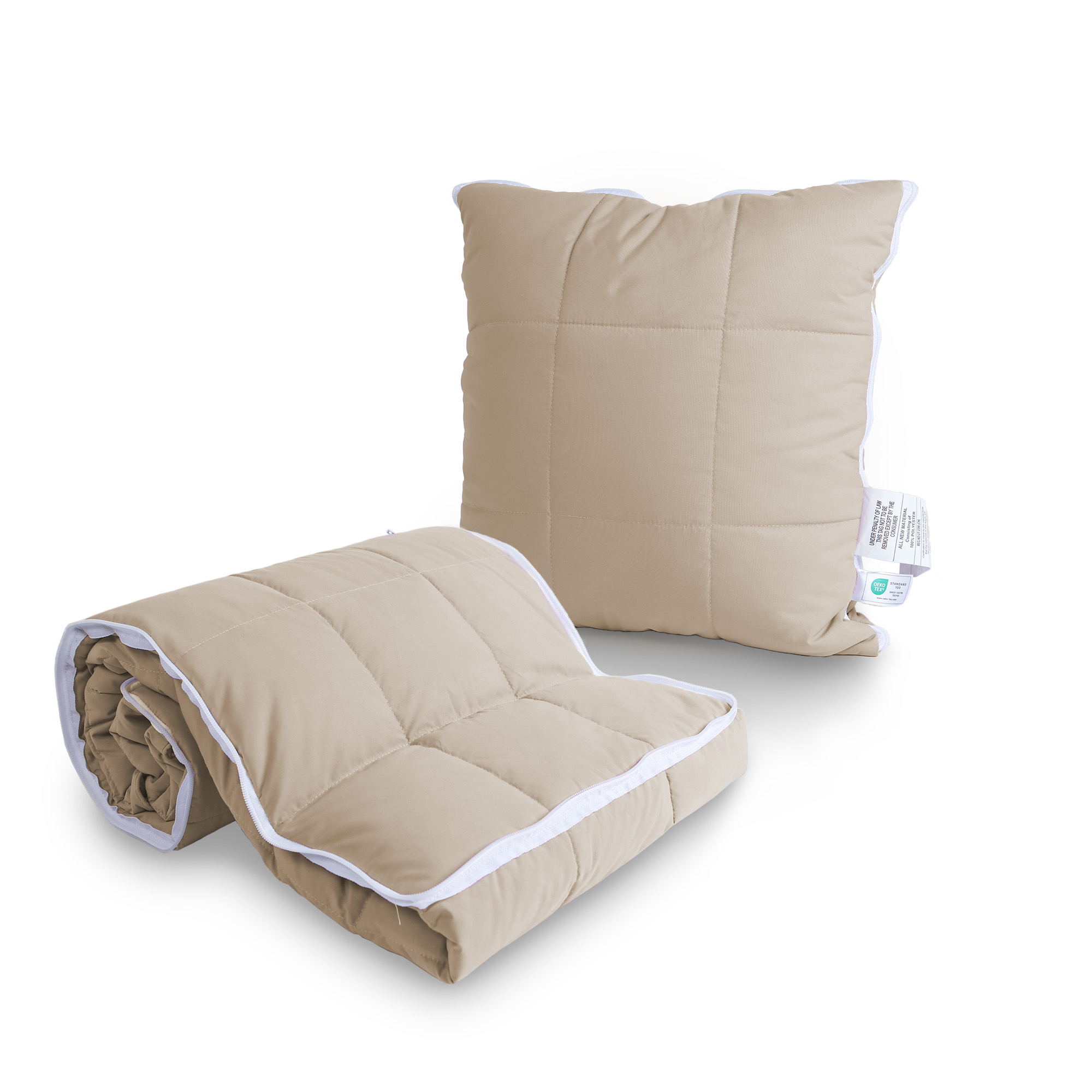 Lightweight Packable Ultra Soft Down Alternative Throw Blanket, 50W X 70L - Cozy And Portable, Zippered Design - Khaki, 50W X 70L