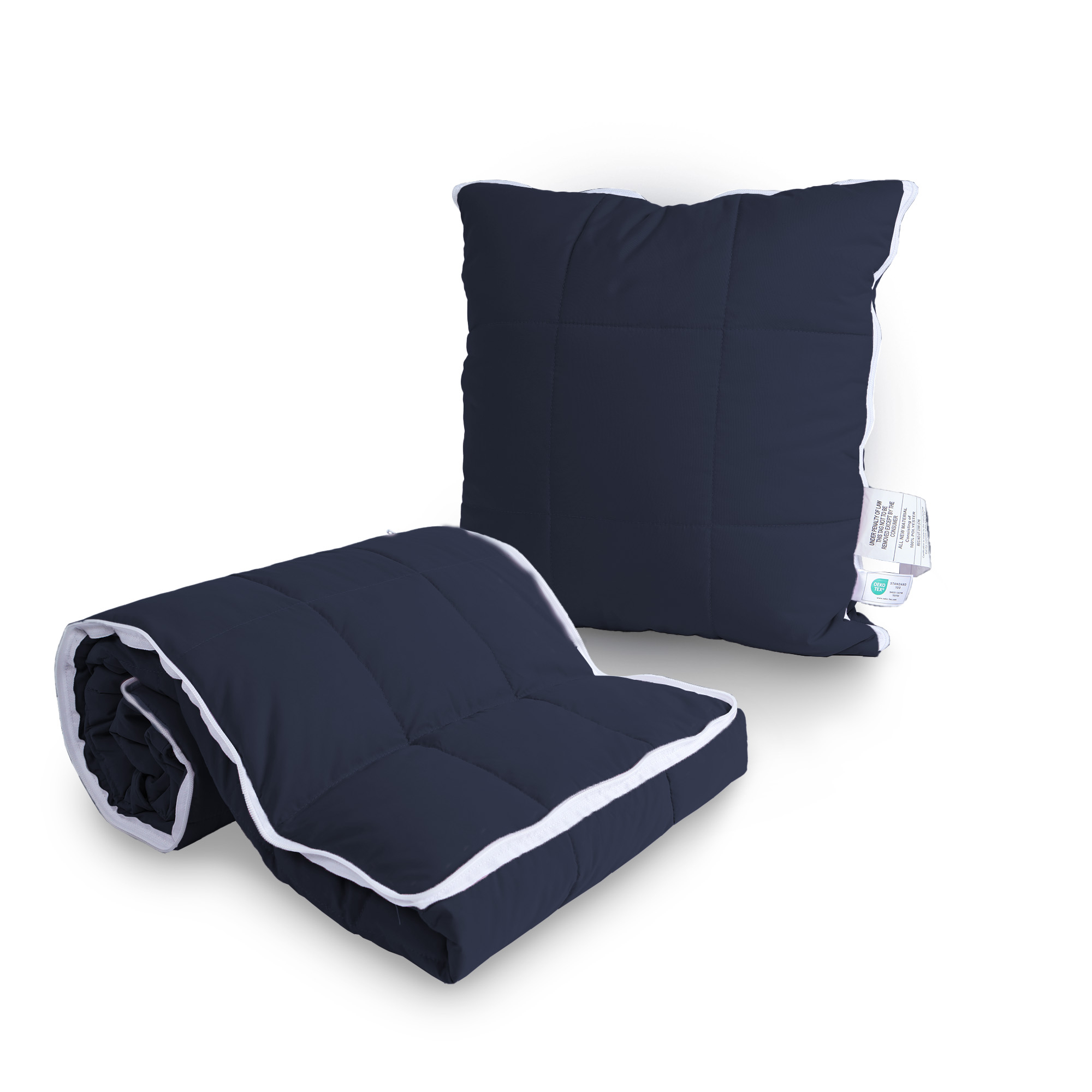 Lightweight Packable Ultra Soft Down Alternative Throw Blanket, 50W X 70L - Cozy And Portable, Zippered Design - Navy, 50W X 70L