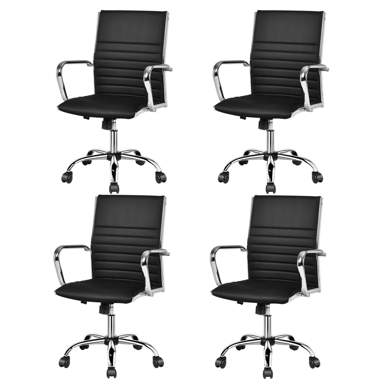 PU Leather Office Chair High Back Conference Task Chair W/Armrests - Black, 4 PCS