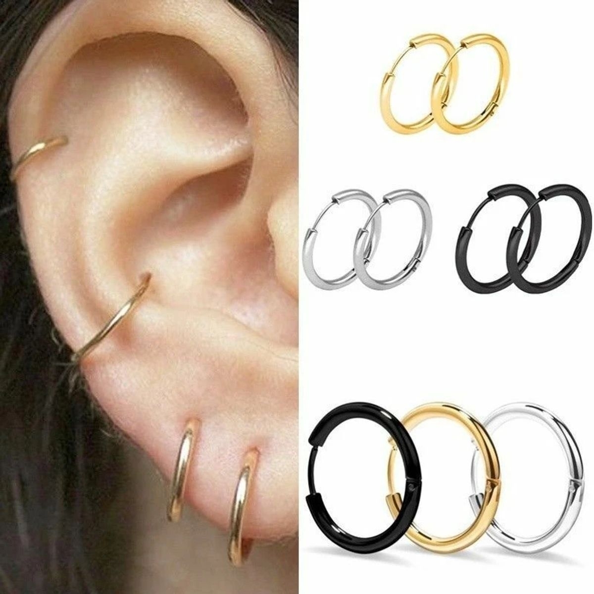 Endless Hoop Earrings (3 Pairs) - Gold