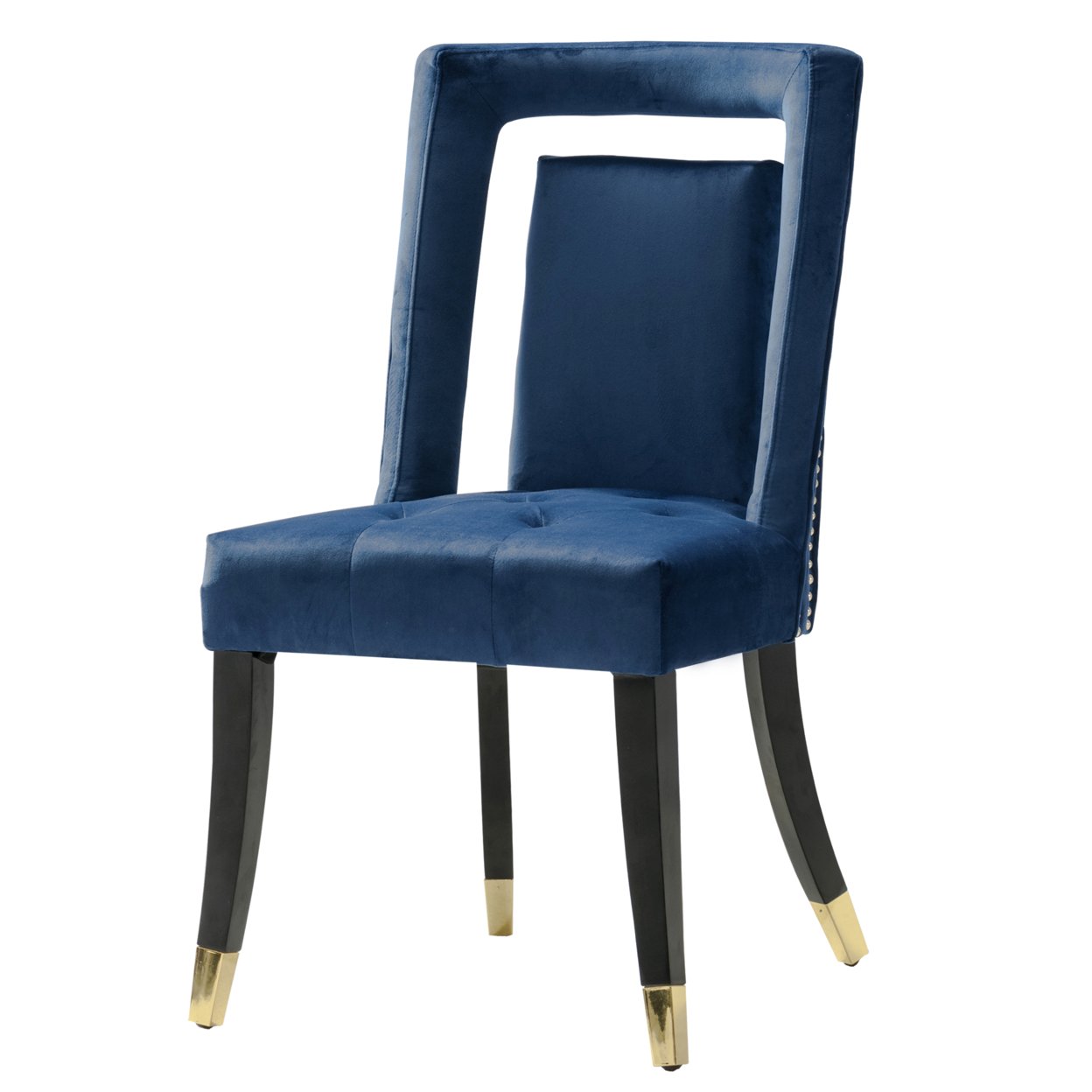 Iconic Home Elsa Dining Side Chair Velvet Upholstered Nailhead Trim Seat Espresso Finished Gold Tip Tapered Wood Legs, Set Of 2 - Navy