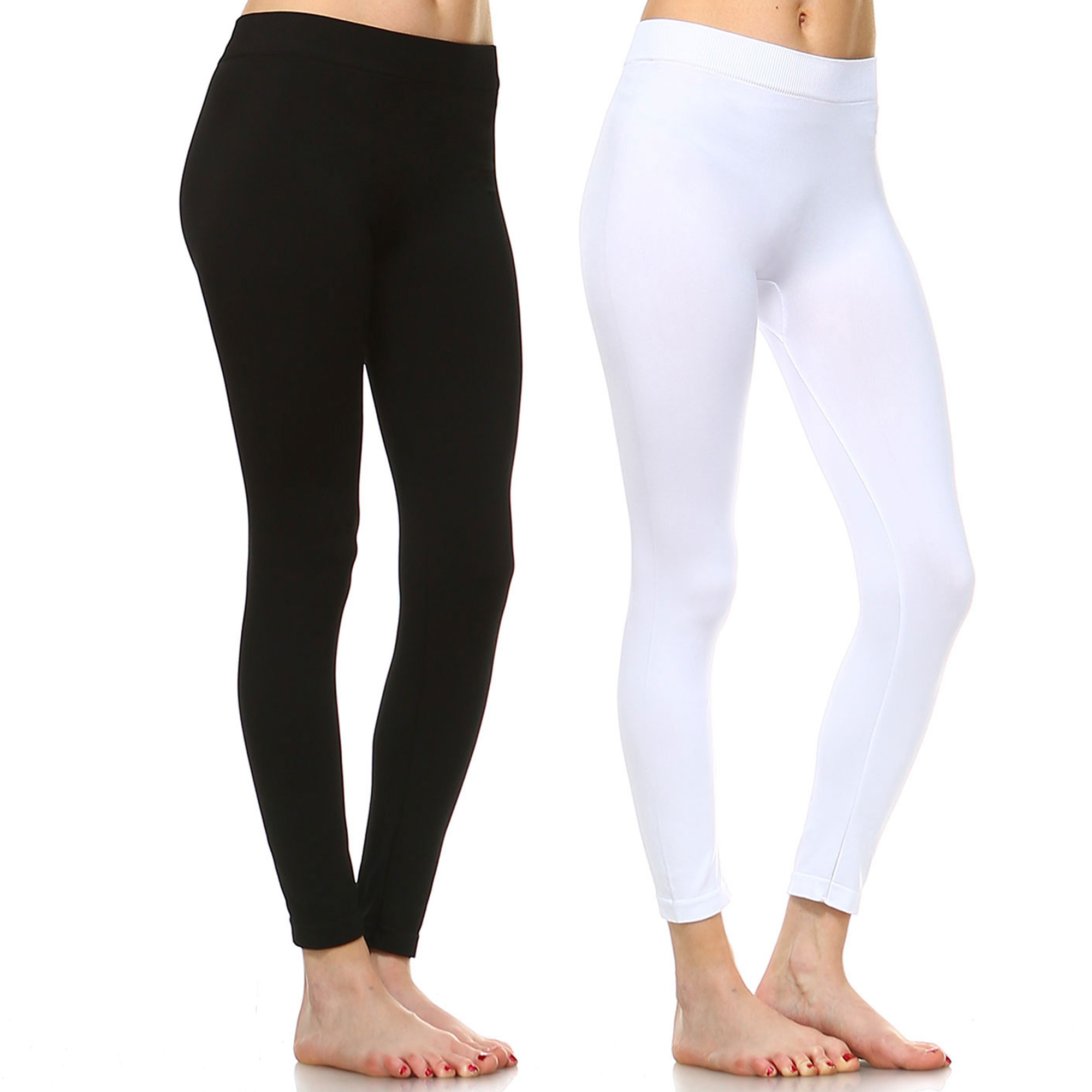 White Mark Women's Pack Of 2 Solid Color Leggings - Black, White, One Size - Missy
