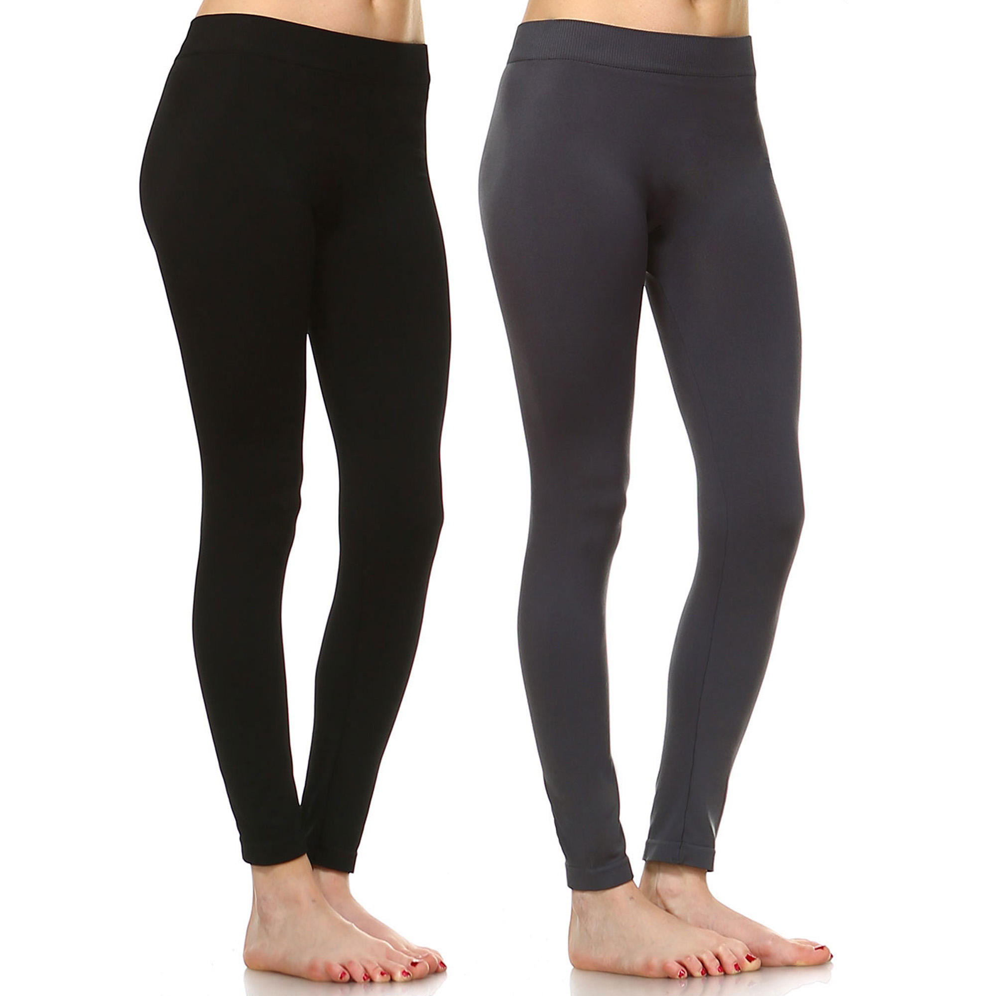 White Mark Women's Pack Of 2 Solid Color Leggings - Black, Charcoal., One Size - Missy