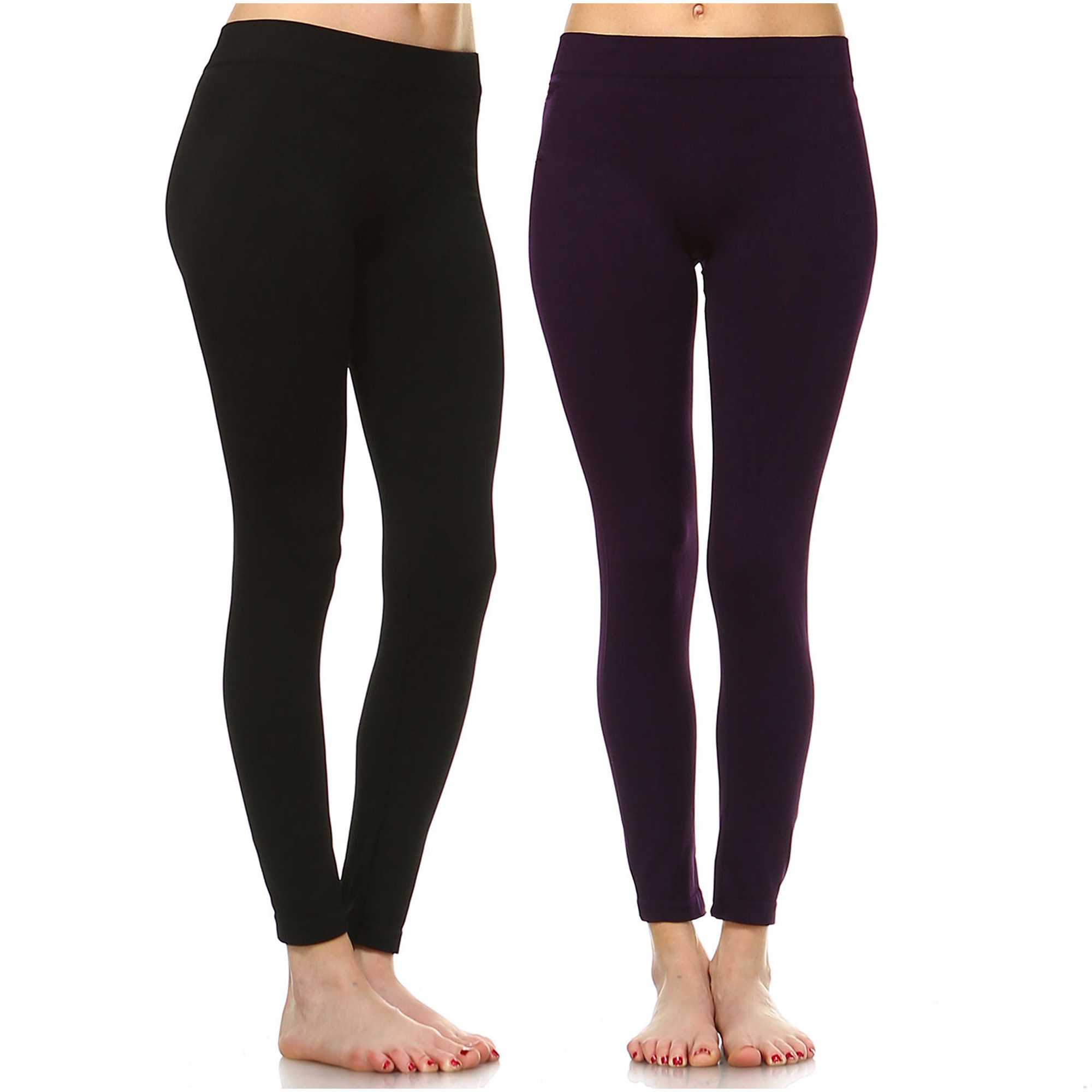 White Mark Women's Pack Of 2 Solid Color Leggings - Black, Purple, One Size - Missy