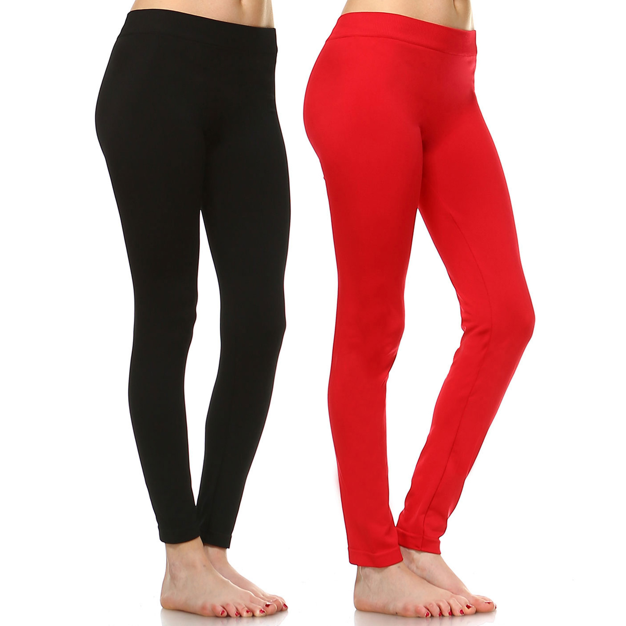 White Mark Women's Pack Of 2 Solid Color Leggings - Black, Red, One Size - Missy