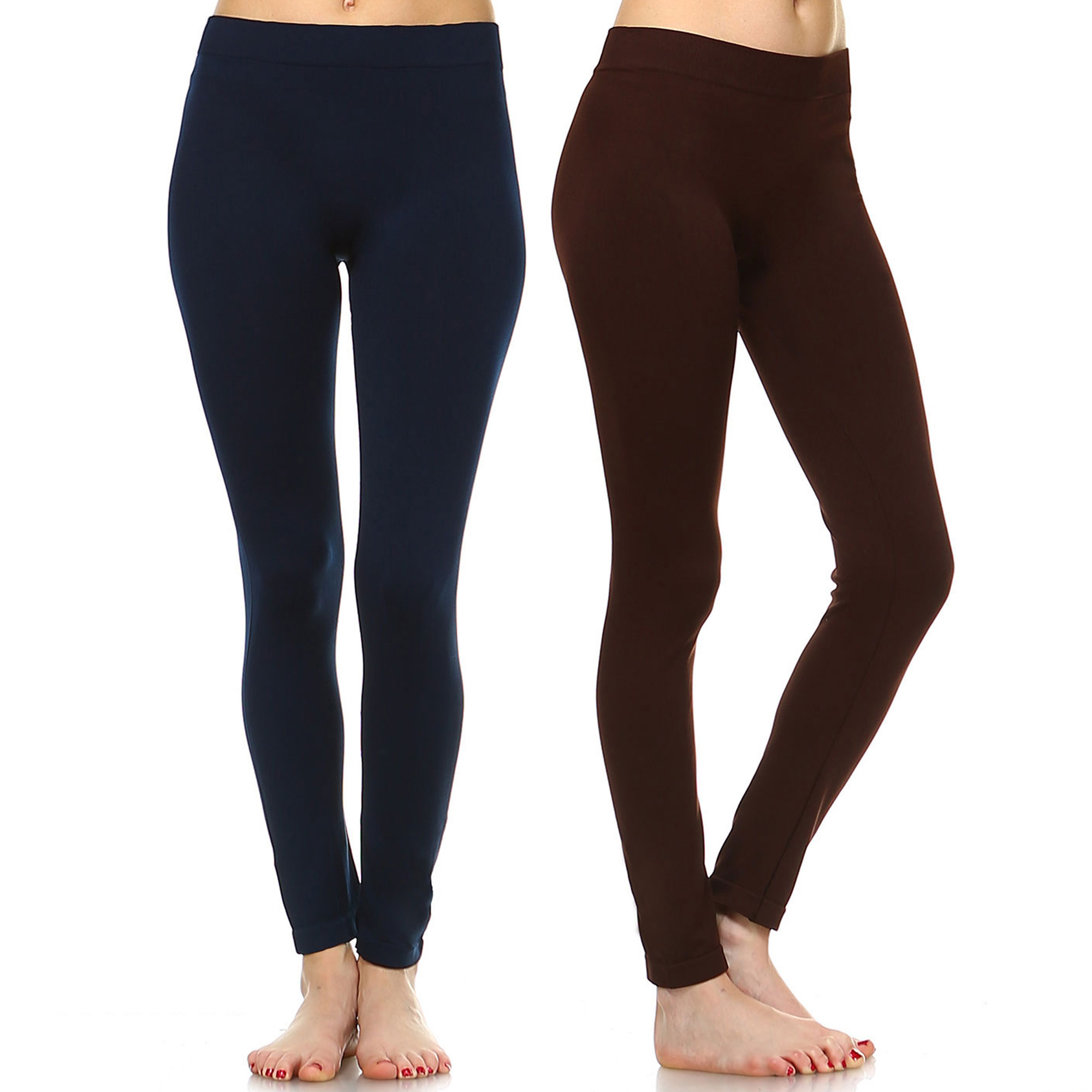 White Mark Women's Pack Of 2 Solid Color Leggings - Navy, Brown, One Size - Missy