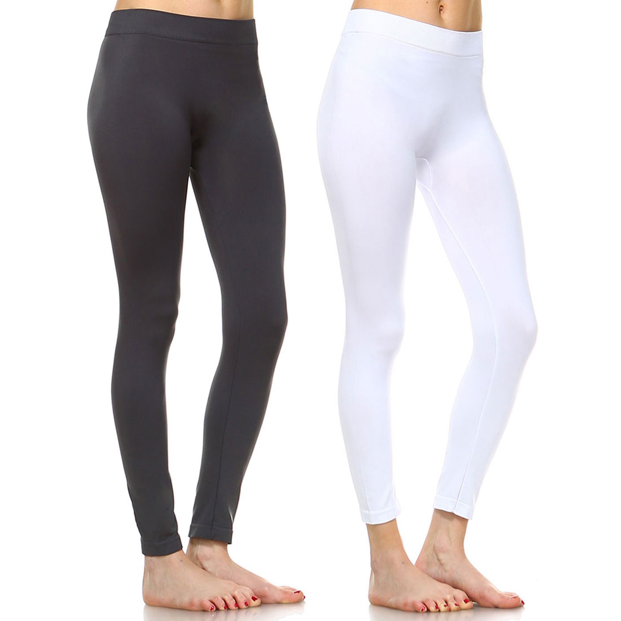 White Mark Women's Pack Of 2 Solid Color Leggings - Charcoal, White, One Size - Missy