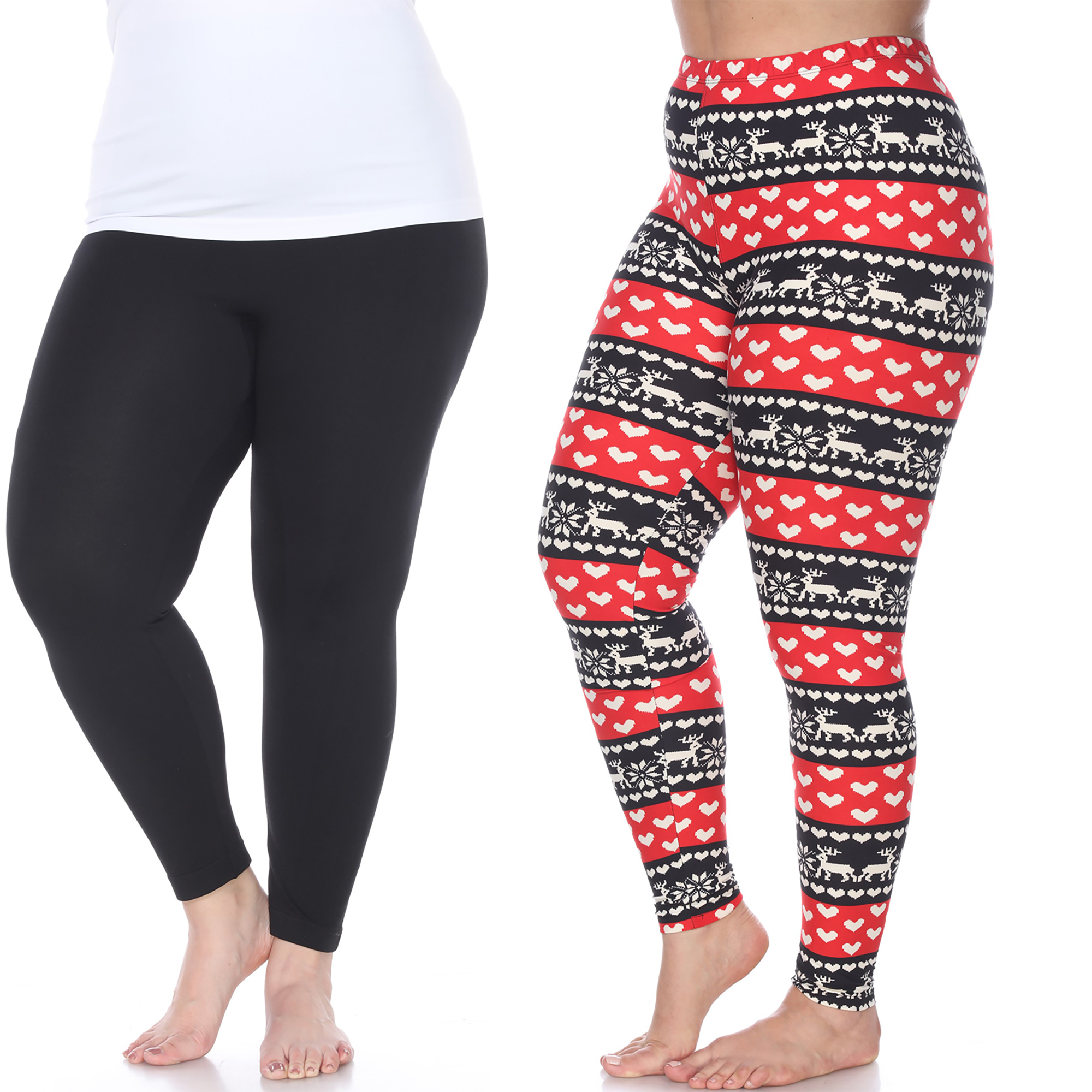 White Mark Women's Pack Of 2 Holiday Leggings - Black, Red/White, One Size - Plus