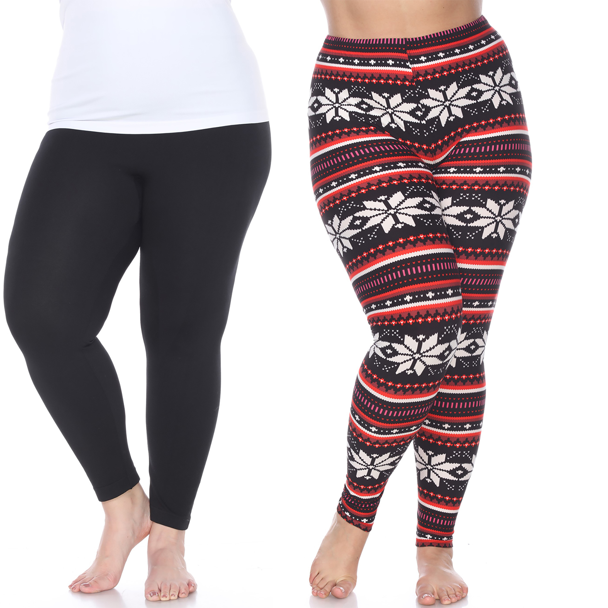 White Mark Women's Pack Of 2 Holiday Leggings - Black, Black/Red/Wht, One Size - Plus