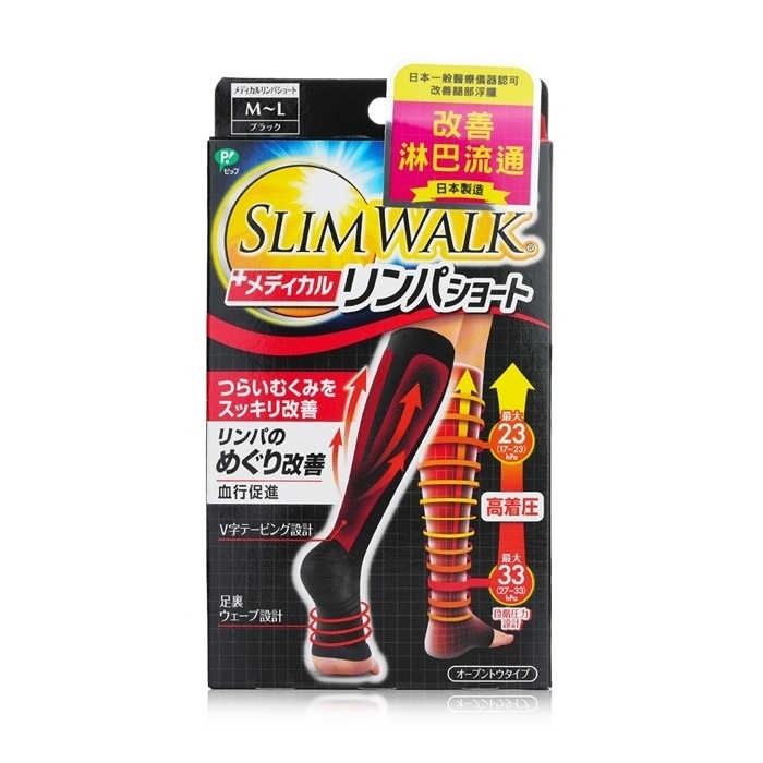 SlimWalk Compression Medical Lymphatic Open-Toe Socks Short Type - # Black (Size: M-L) 1pair