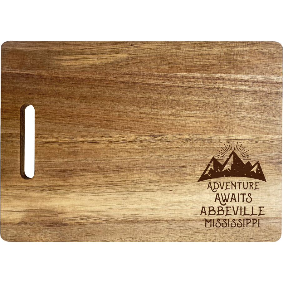Abbeville Mississippi Camping Souvenir Engraved Wooden Cutting Board 14 X 10 Acacia Wood Adventure Awaits Design