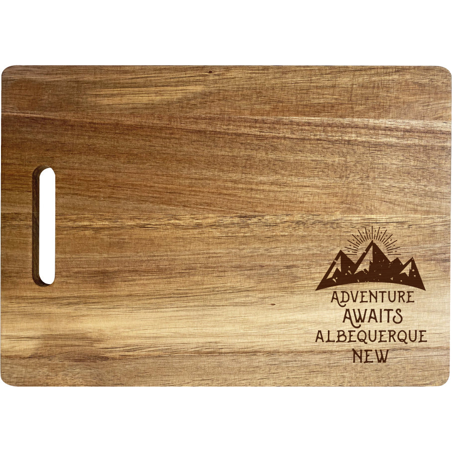 Albequerque New Mexico Camping Souvenir Engraved Wooden Cutting Board 14 X 10 Acacia Wood Adventure Awaits Design