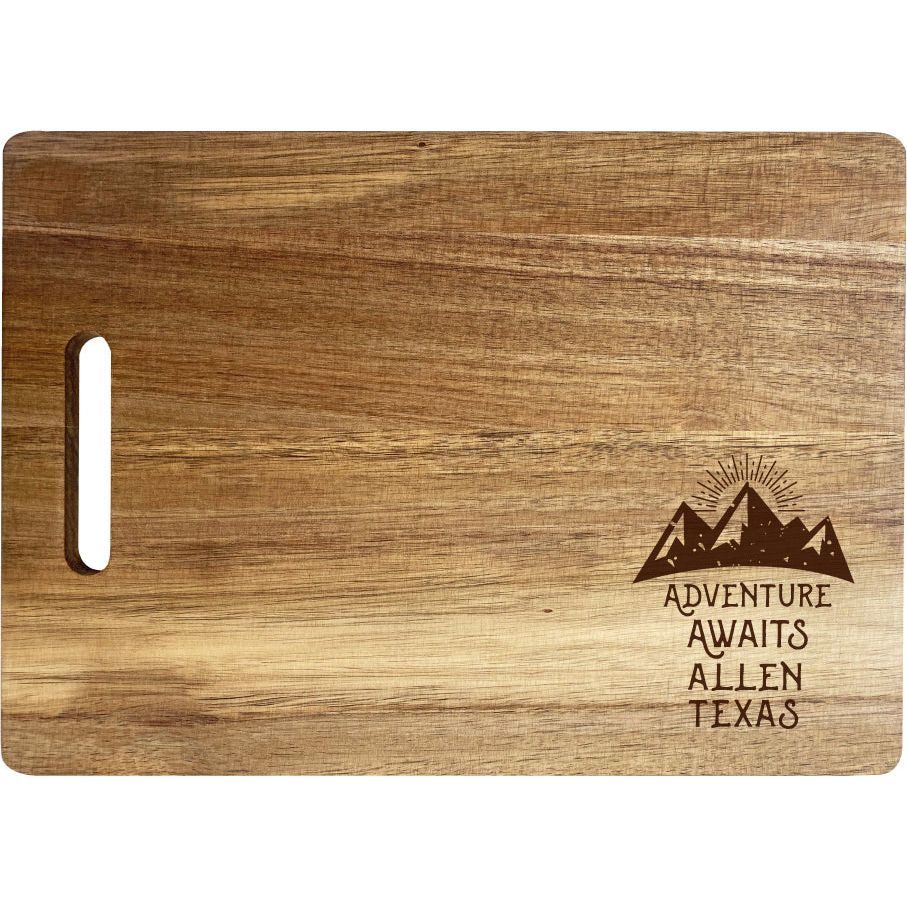 Allen Texas Camping Souvenir Engraved Wooden Cutting Board 14 X 10 Acacia Wood Adventure Awaits Design