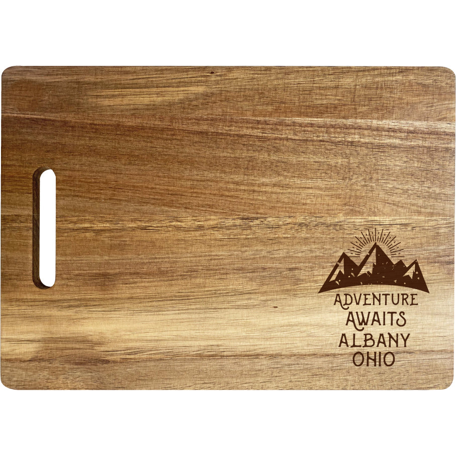 Albany Ohio Camping Souvenir Engraved Wooden Cutting Board 14 X 10 Acacia Wood Adventure Awaits Design