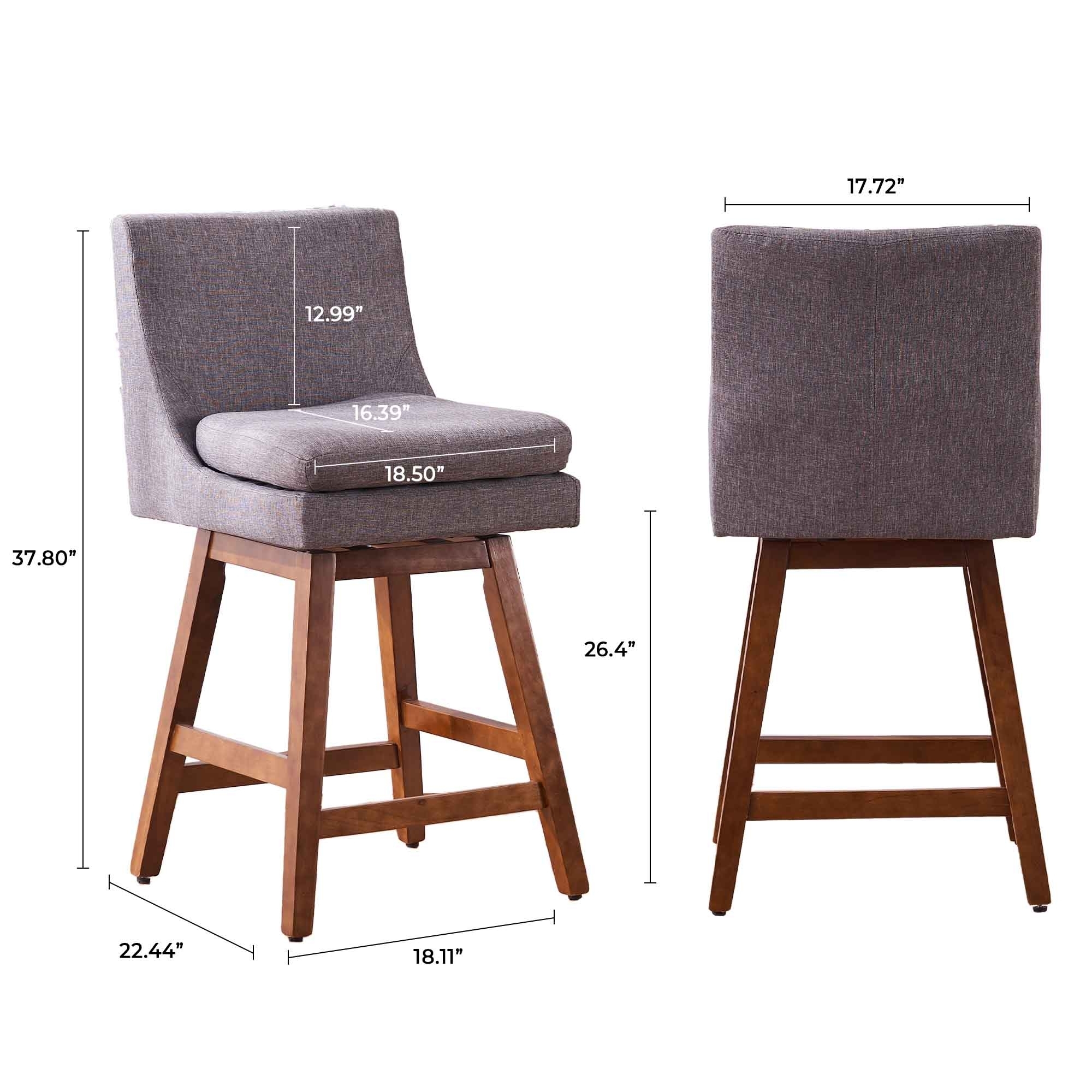 26 Swivel Counter Height Bar Stools Set Of 2, Bar Stool With High Back, Modern Upholstered Island Stools, Light Gray