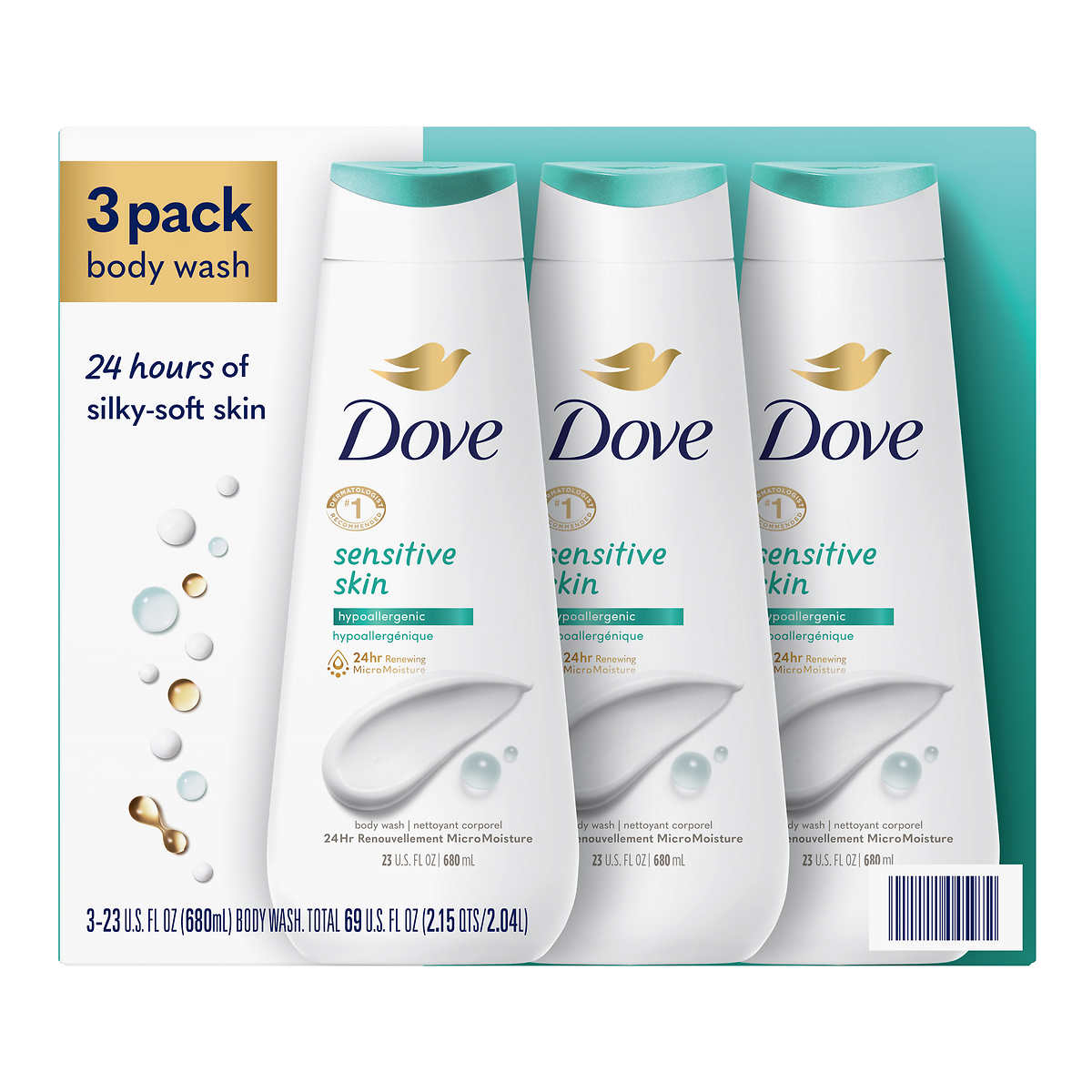 Dove Sensitive Skin Body Wash, 23 Fluid Ounce (Pack Of 3)