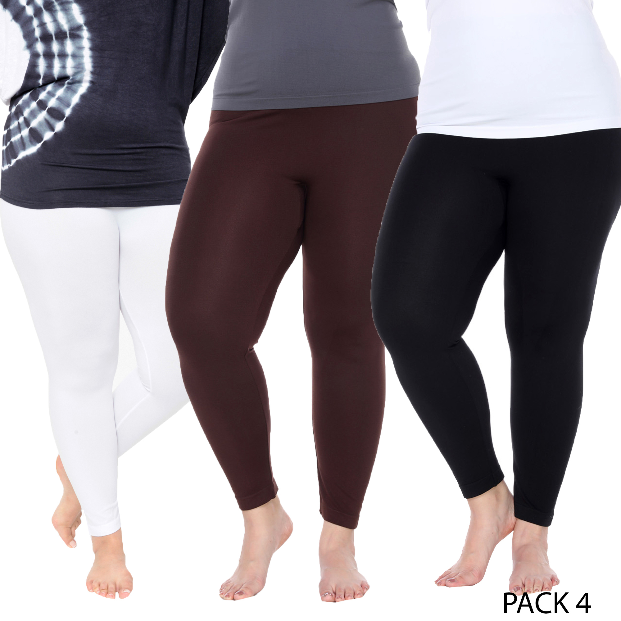 White Mark Women's Pack Of 3 Plus Size Solid Leggings - Purple/Navy/Pink
