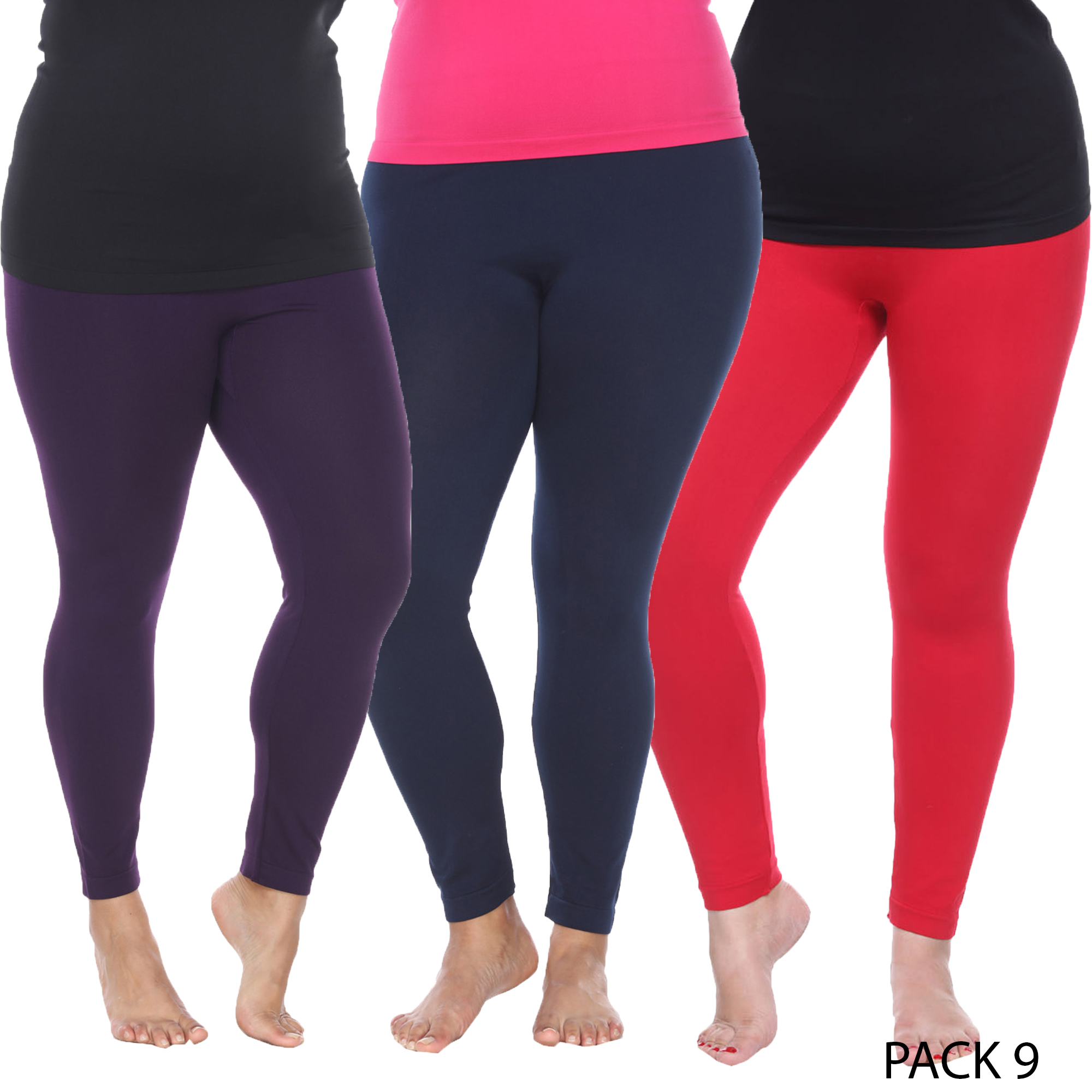 White Mark Women's Pack Of 3 Plus Size Solid Leggings - Purple/Red/Navy