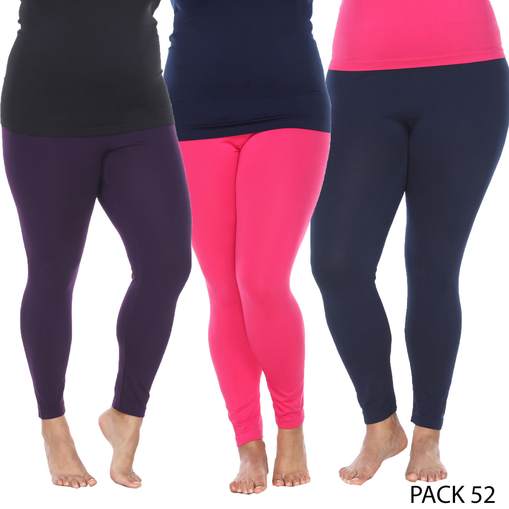 White Mark Women's Pack Of 3 Plus Size Solid Leggings - Purple/Navy/Pink