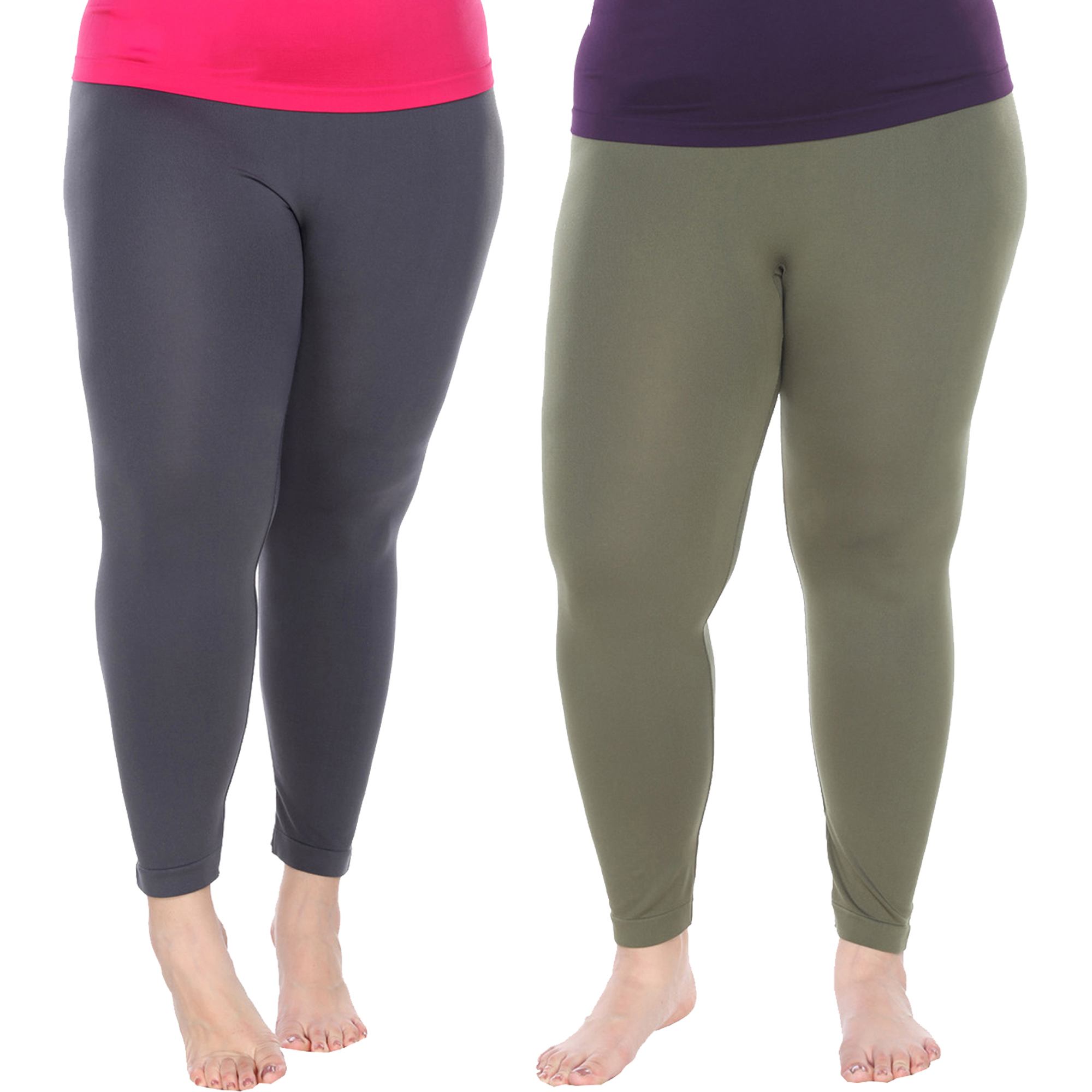 White Mark Women's Pack Of 2 Leggings - Charcoal, Olive, One Size - Plus