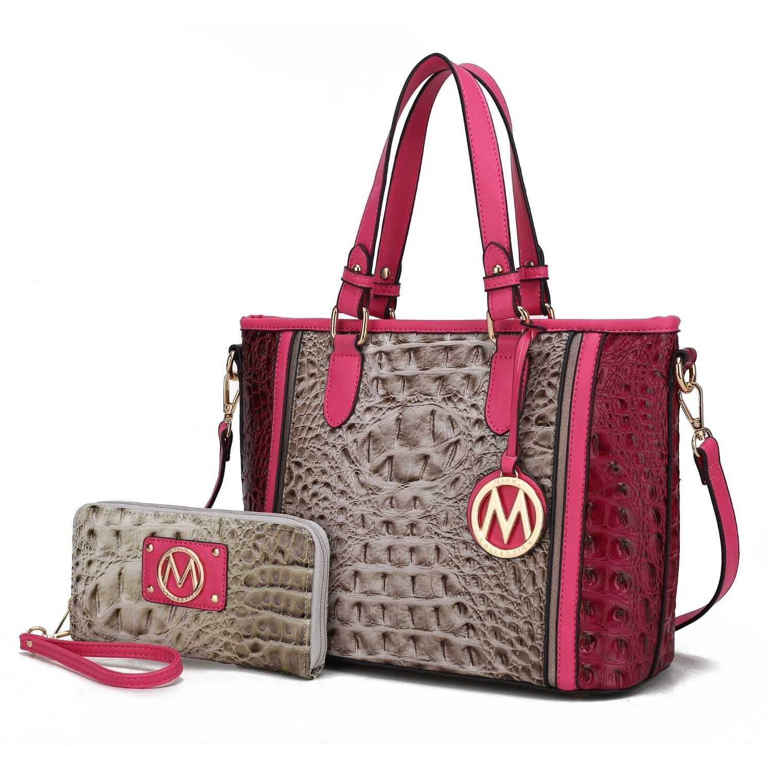 MKF Collection Lizza Croco Embossed Tote Handbag By Mia K. - Gray Pink