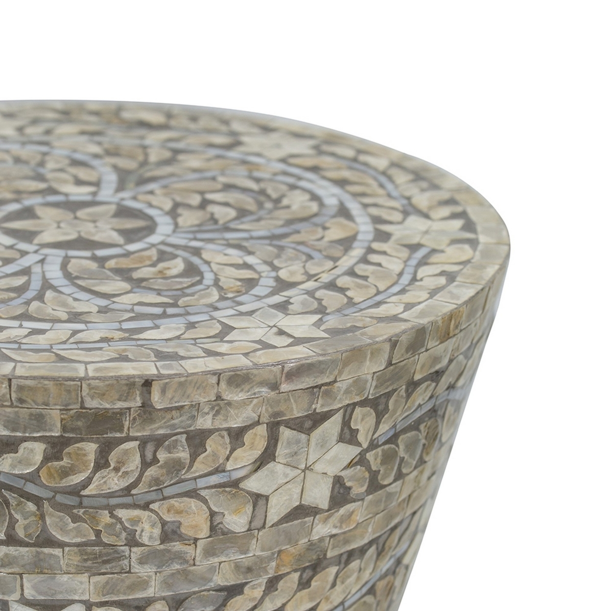19 Inch Luxury Accent Table Stool, Star Foliage Pattern, Gray And Brown- Saltoro Sherpi