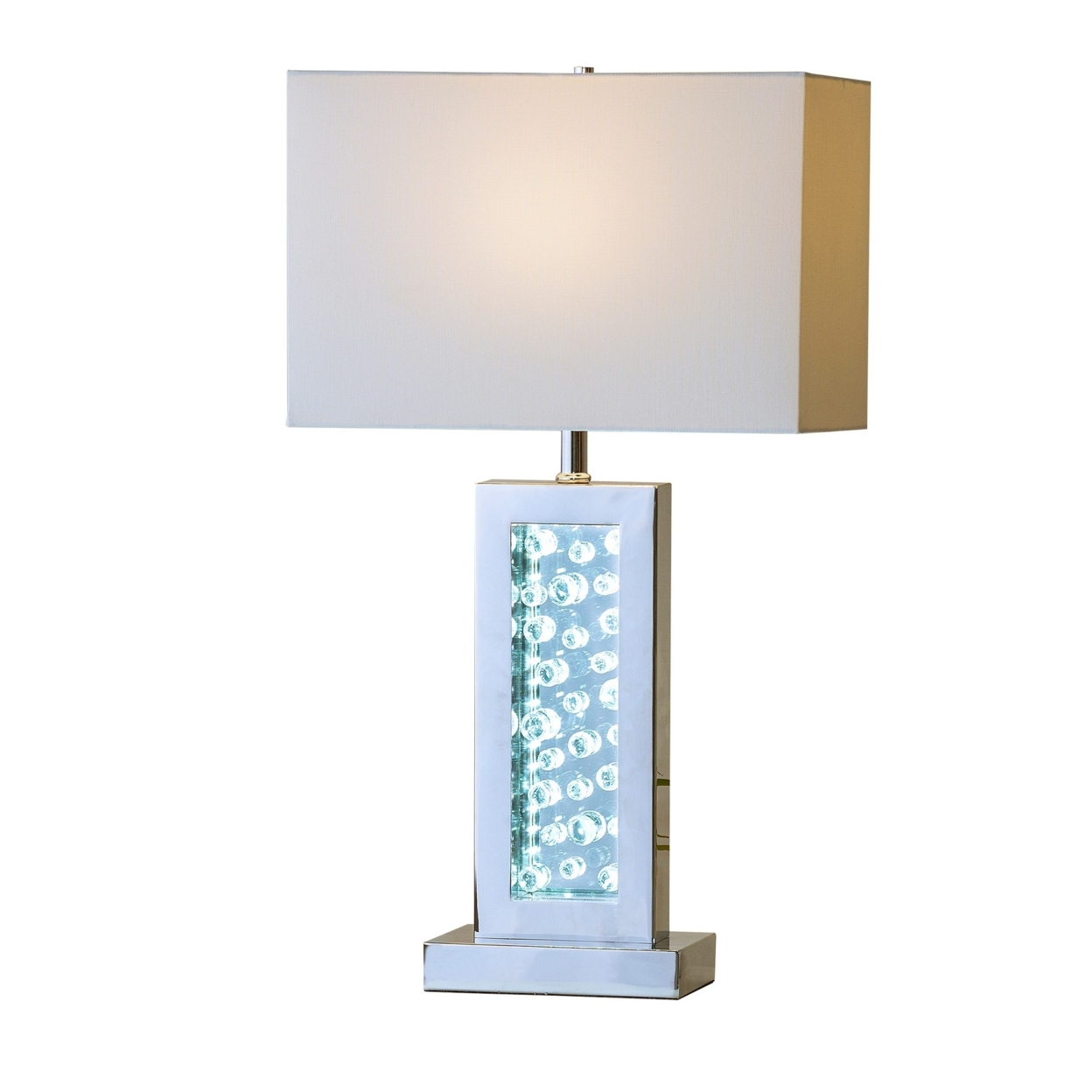 Rectangular Drum Shade Table Lamp With Dual Lighting, White And Chrome- Saltoro Sherpi