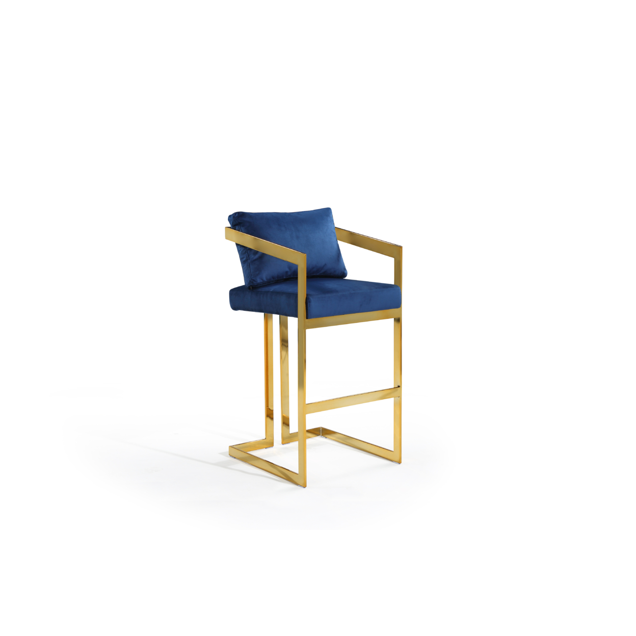 Iconic Home Lola Bar Stool Chair Velvet Upholstered Slope Arm Design Architectural Goldtone Solid Metal Frame - Grey
