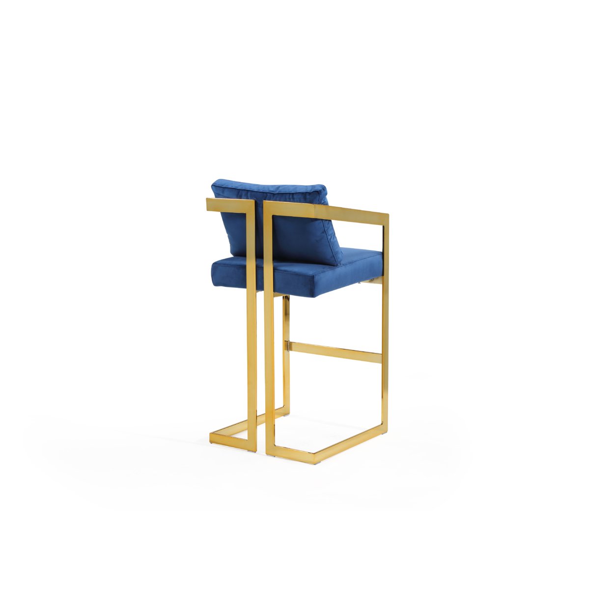 Iconic Home Lola Bar Stool Chair Velvet Upholstered Slope Arm Design Architectural Goldtone Solid Metal Frame - Navy