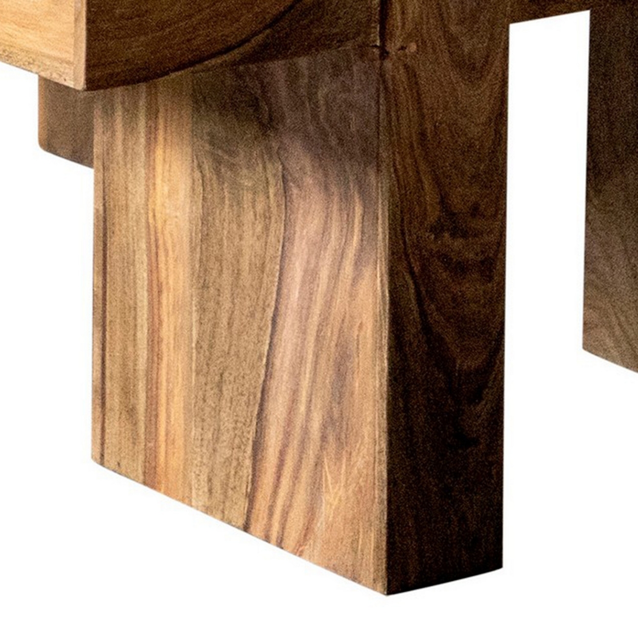 37 Inch Modern Square Coffee Table, Block Style Panel Wood Base, Brown- Saltoro Sherpi