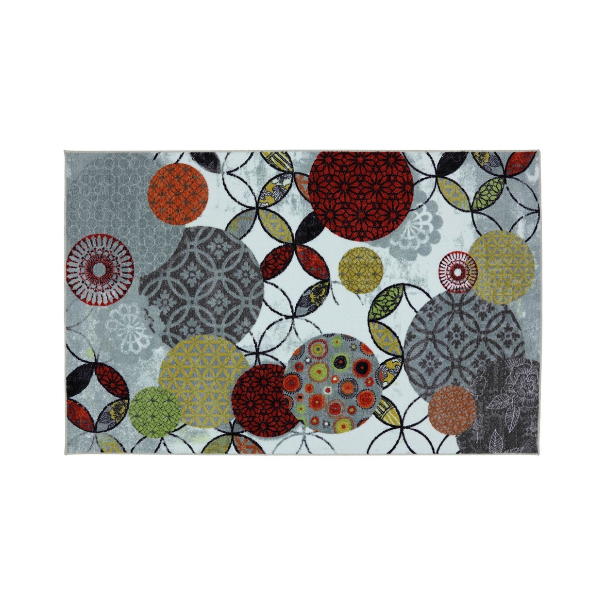 Floral And Geometric Pattern Area Rug In Nylon With Latex, Medium, Multicolor- Saltoro Sherpi