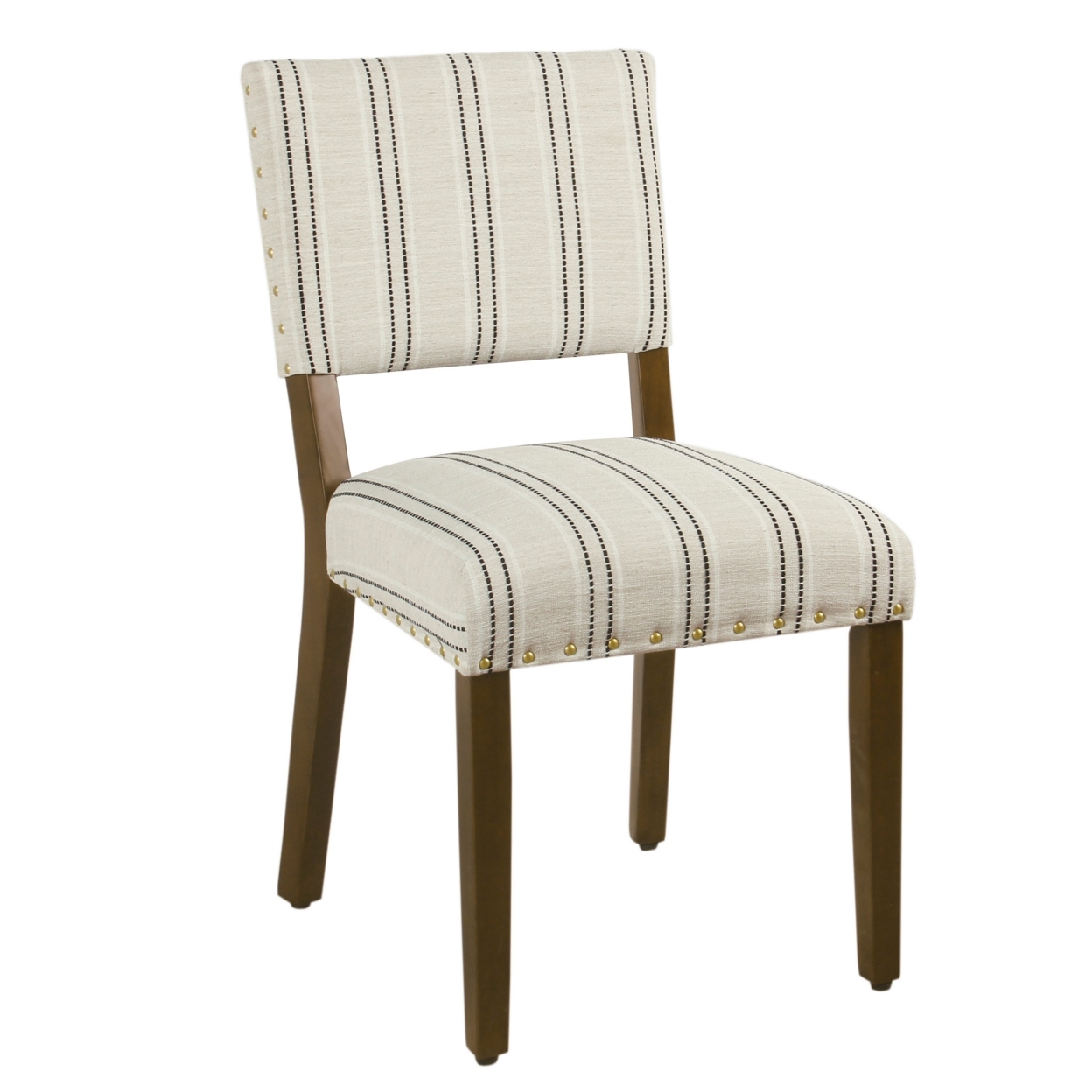 Wooden Dining Chair With Striped Pattern Fabric Cushioned Seat, Black And White, Set Of Two- Saltoro Sherpi