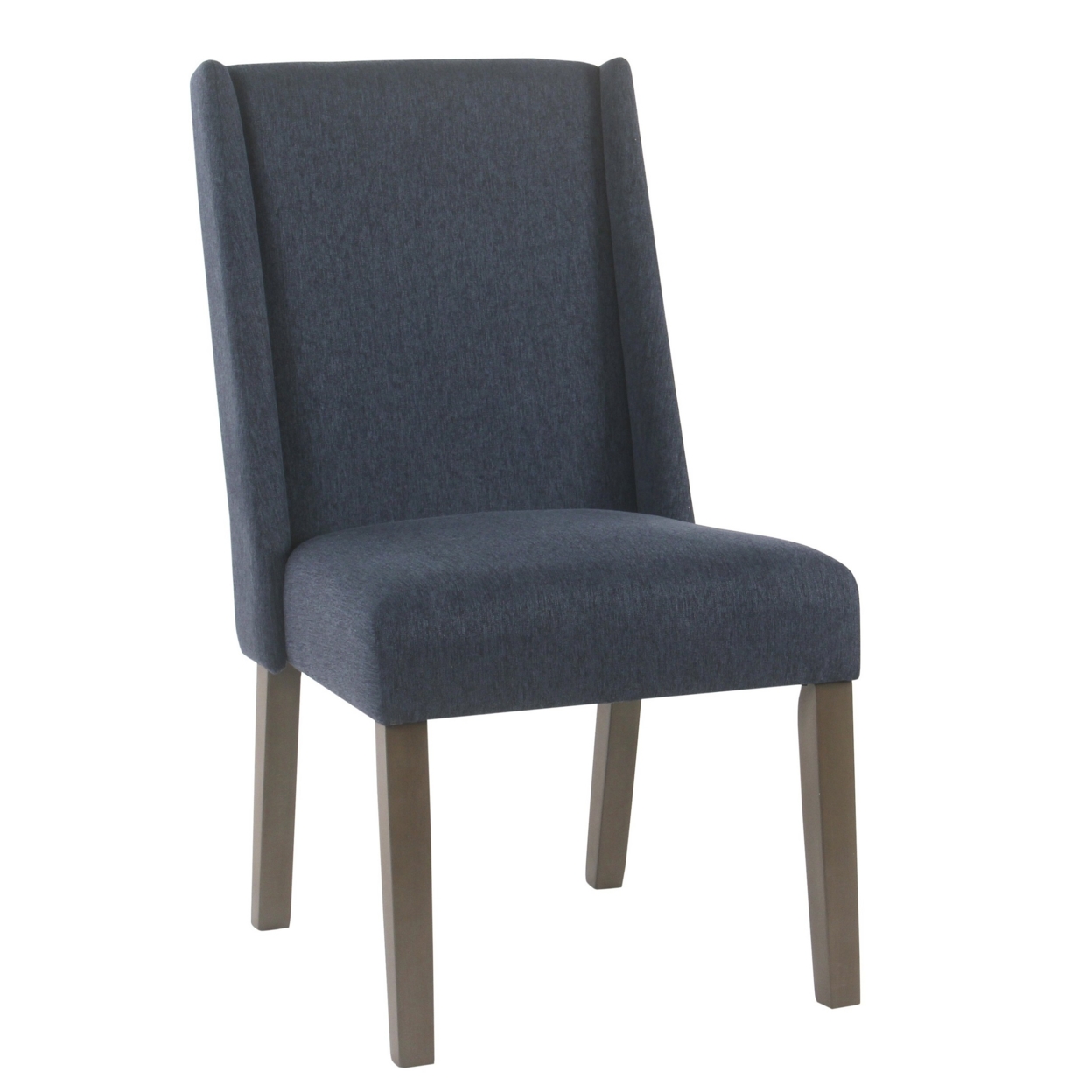 Fabric Upholstered Wooden Dining Chairs With Cushion Seat And Winged Sides, Blue, Set Of Two- Saltoro Sherpi
